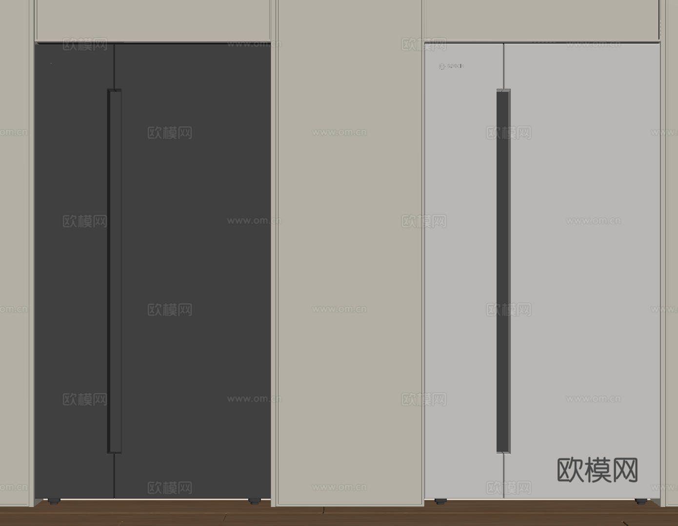 现代极简冰箱 双开门冰箱 简约冰箱柜 中古冰箱 意式冰箱 厨su模型