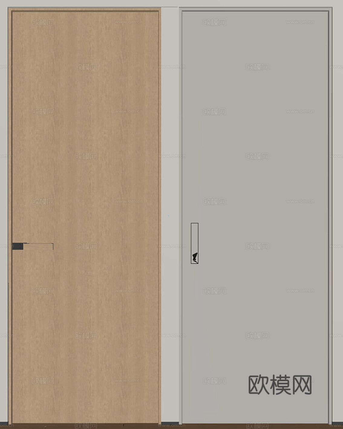 现代极简单开门 中古房间门 卧室门 平板门 实木门 平开门su模型
