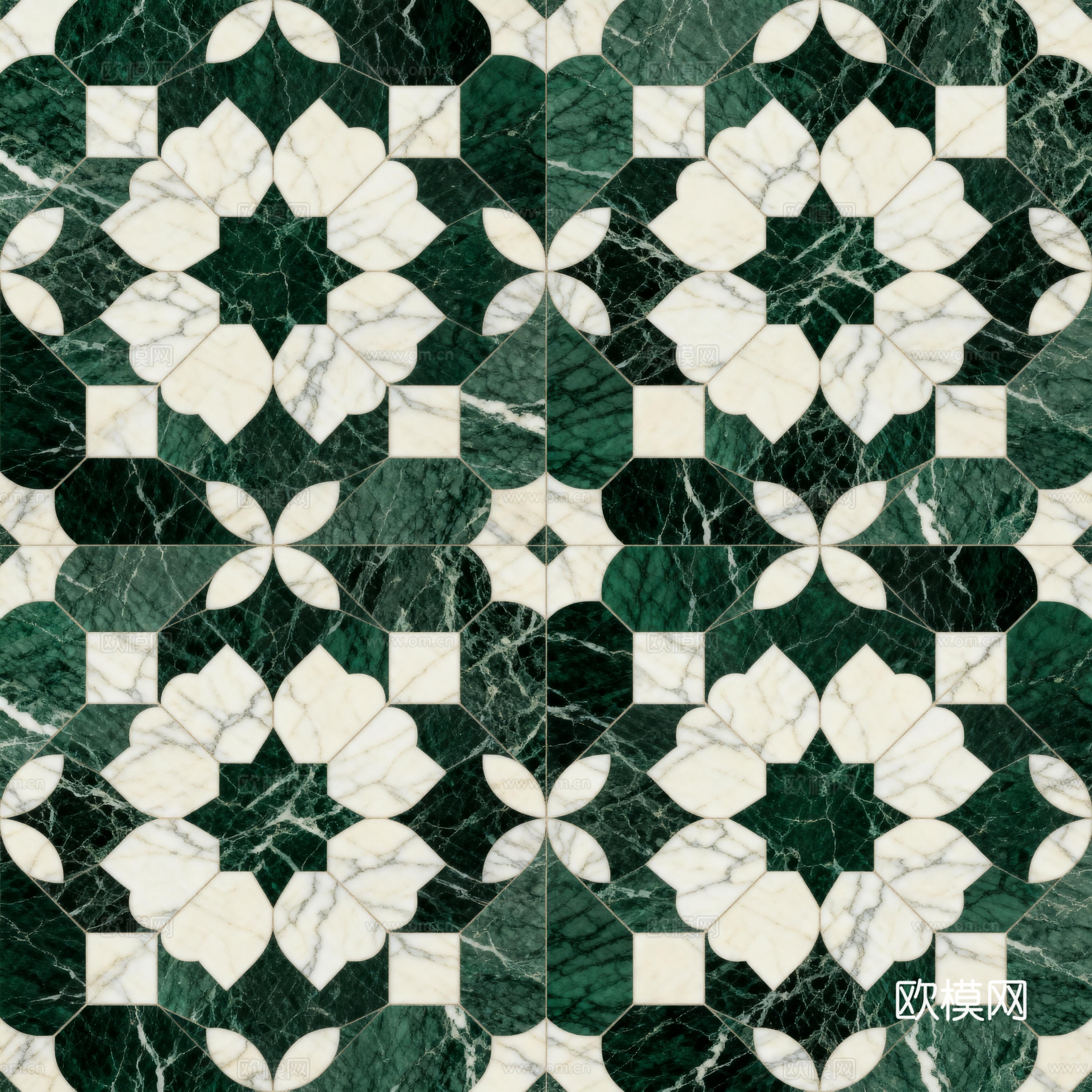 绿白色石材拼花 花卉图案水切刀拼花石材 绿色石材拼花马赛克下载
