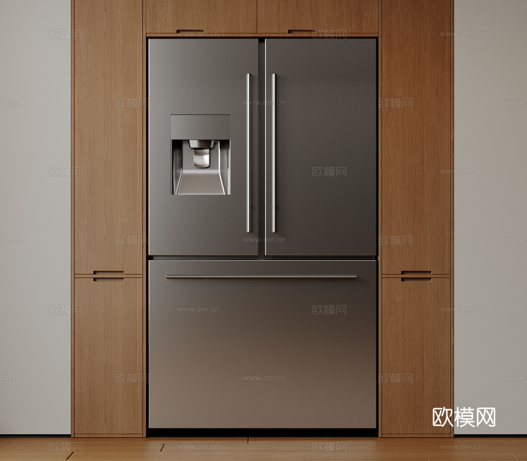 现代极简冰箱 双开门冰箱 简约冰箱柜 中古冰箱 意式冰箱 厨su模型