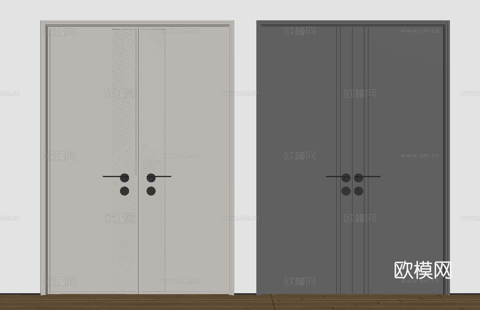 现代极简双开门 中古平开门 入户门 防盗门 通顶对开门 别墅su模型