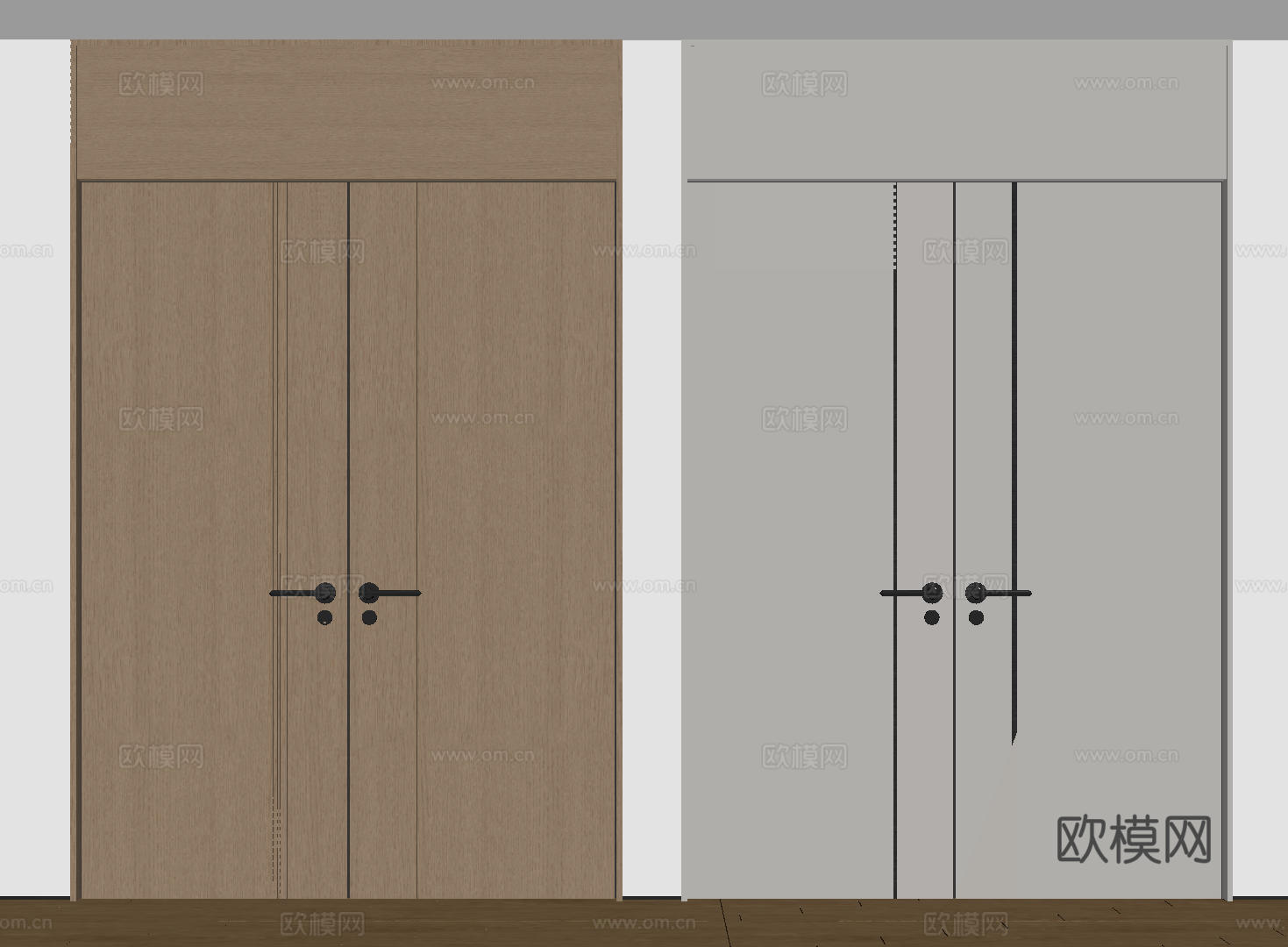 现代极简双开门 中古平开门 入户门 防盗门 通顶对开门 别墅su模型