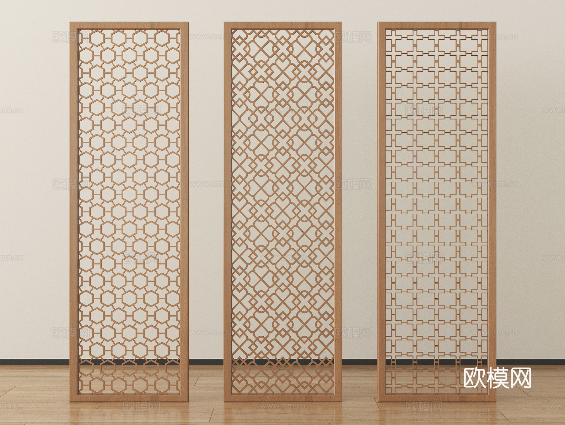 新中式屏风隔断 花格屏风隔断su模型