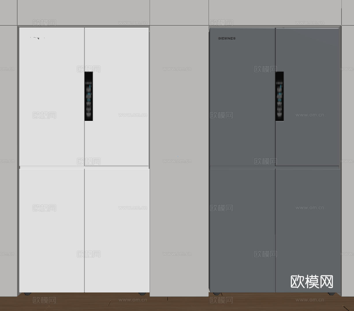 现代极简冰箱 双开门冰箱 简约冰箱柜 中古冰箱 意式冰箱 厨su模型