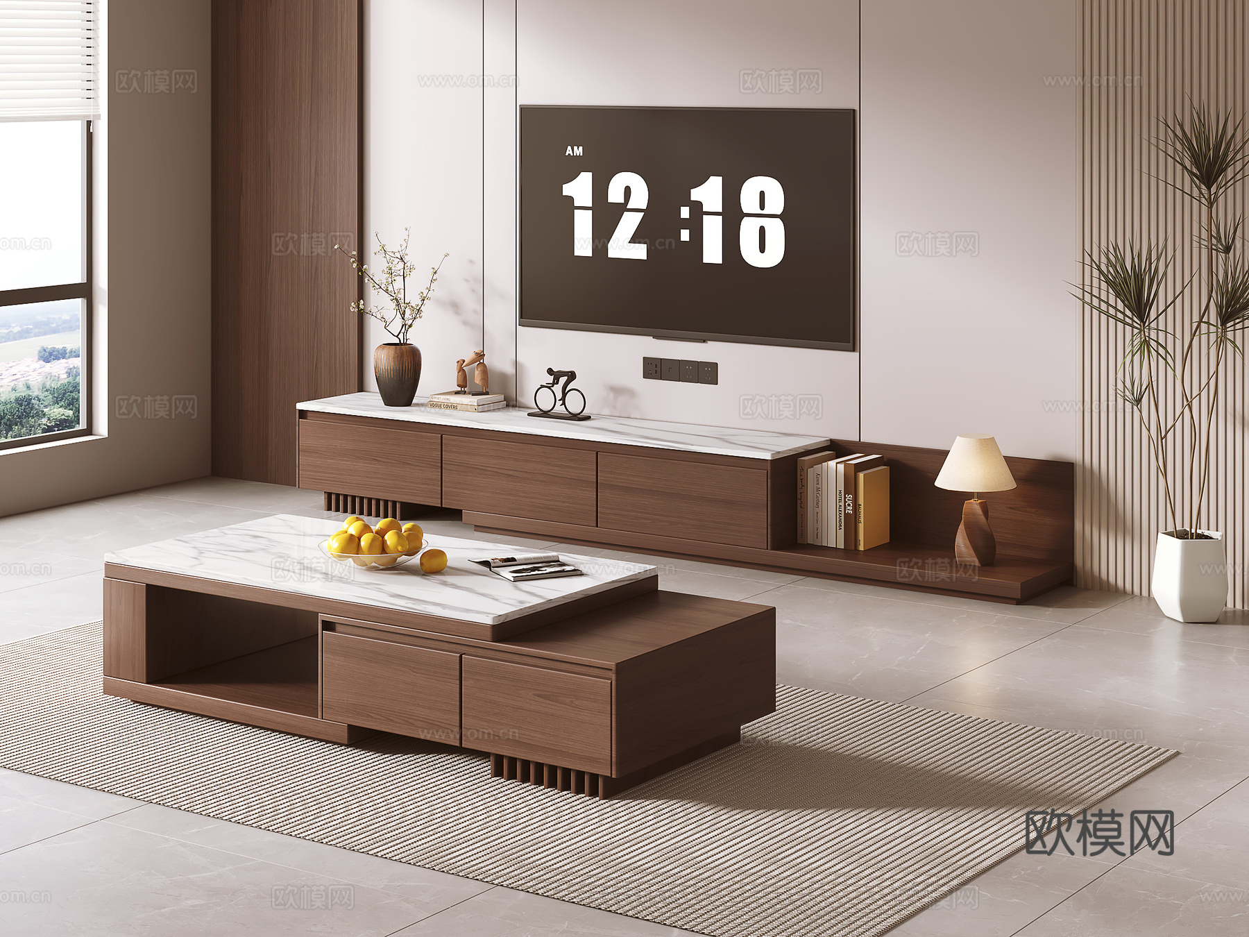 中古风电视柜 茶几电视柜su模型