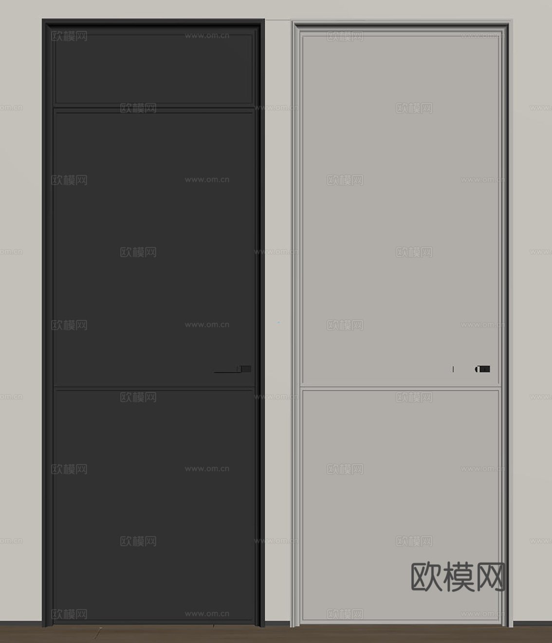 现代极简单开门 中古房间门 卧室门 平板门 实木门 平开门su模型