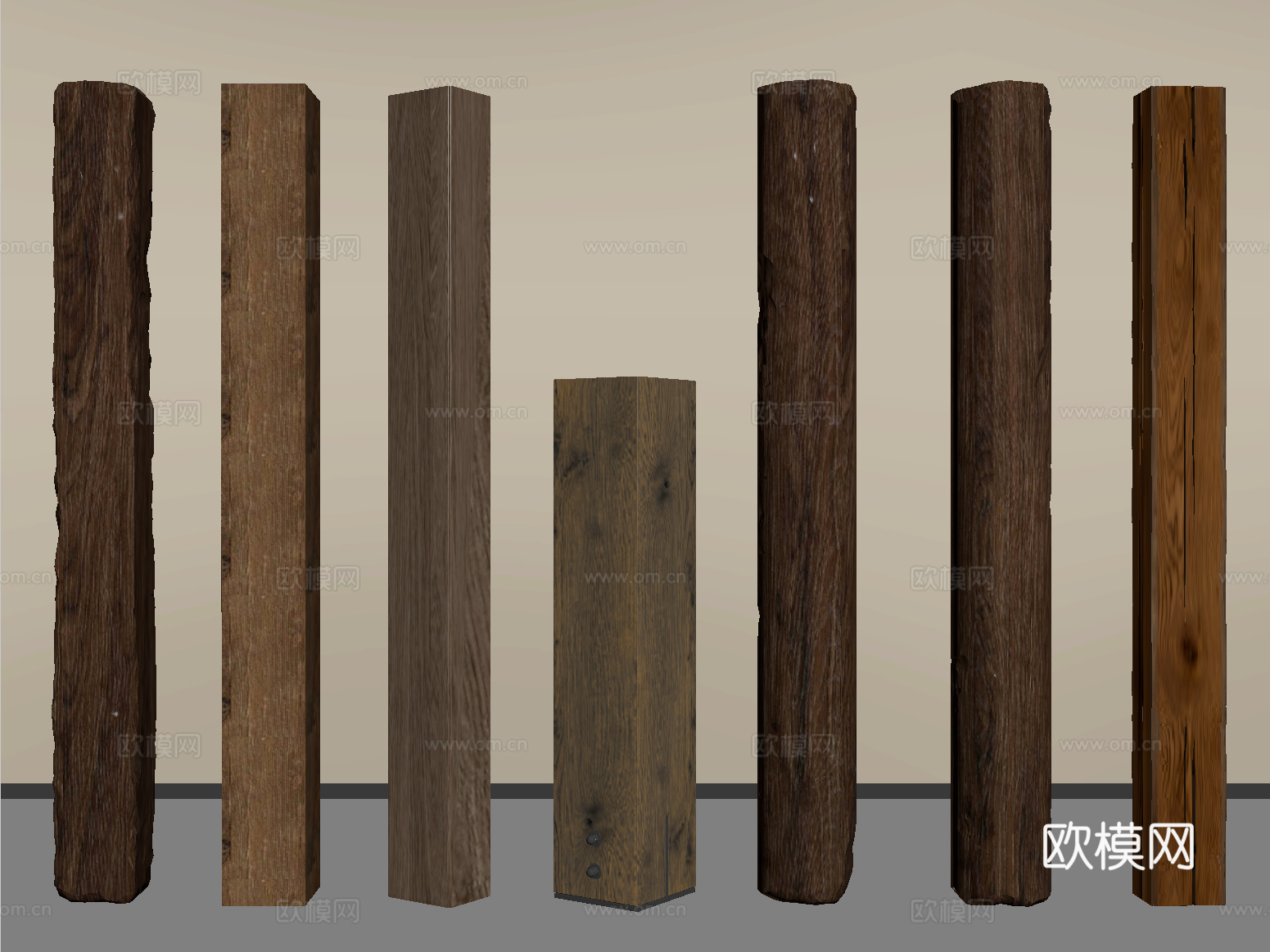 现代柱子 老木头柱子 木板 木梁su模型