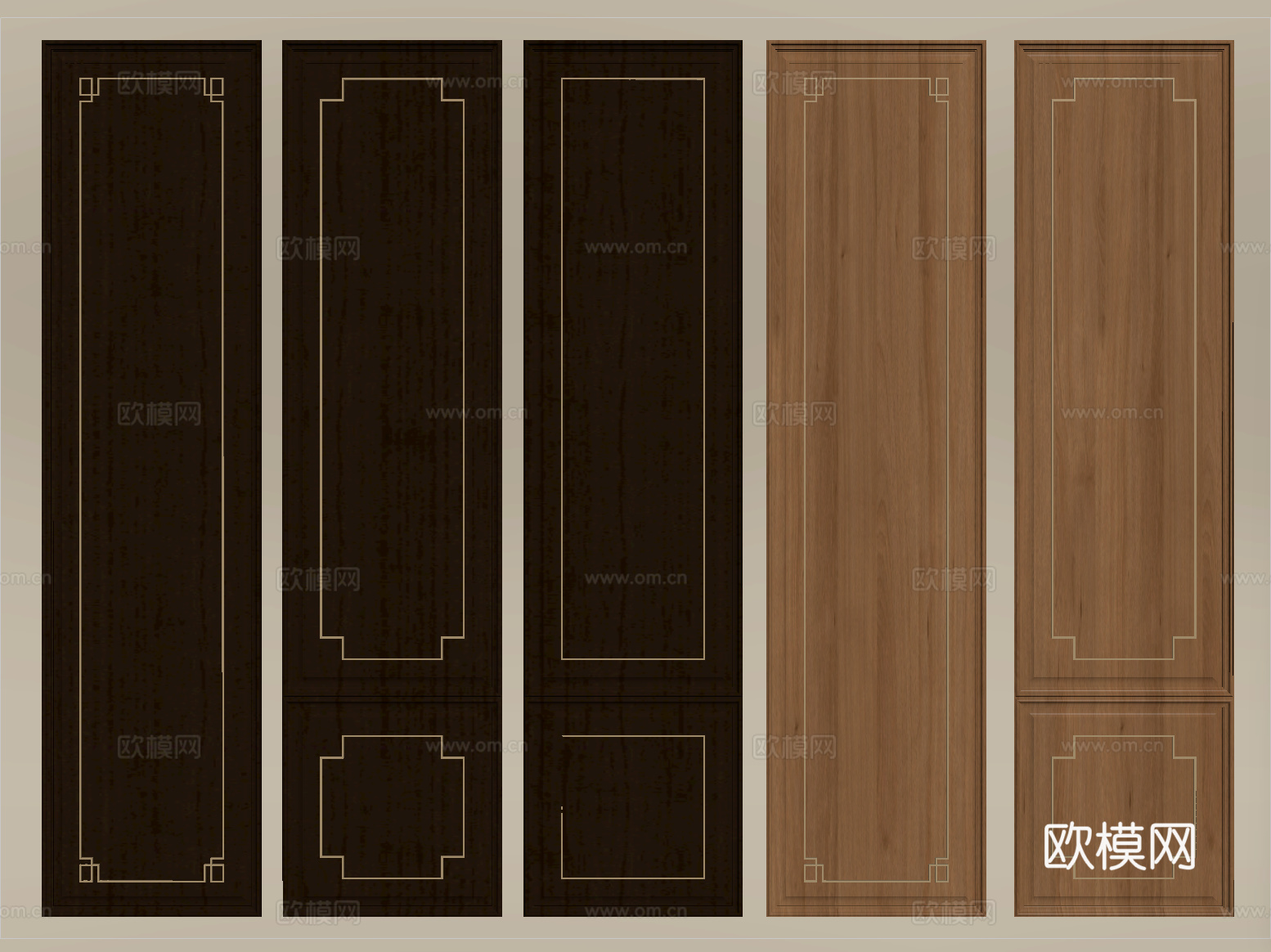 新中式木饰面护墙板 墙饰板 木饰面背景墙su模型