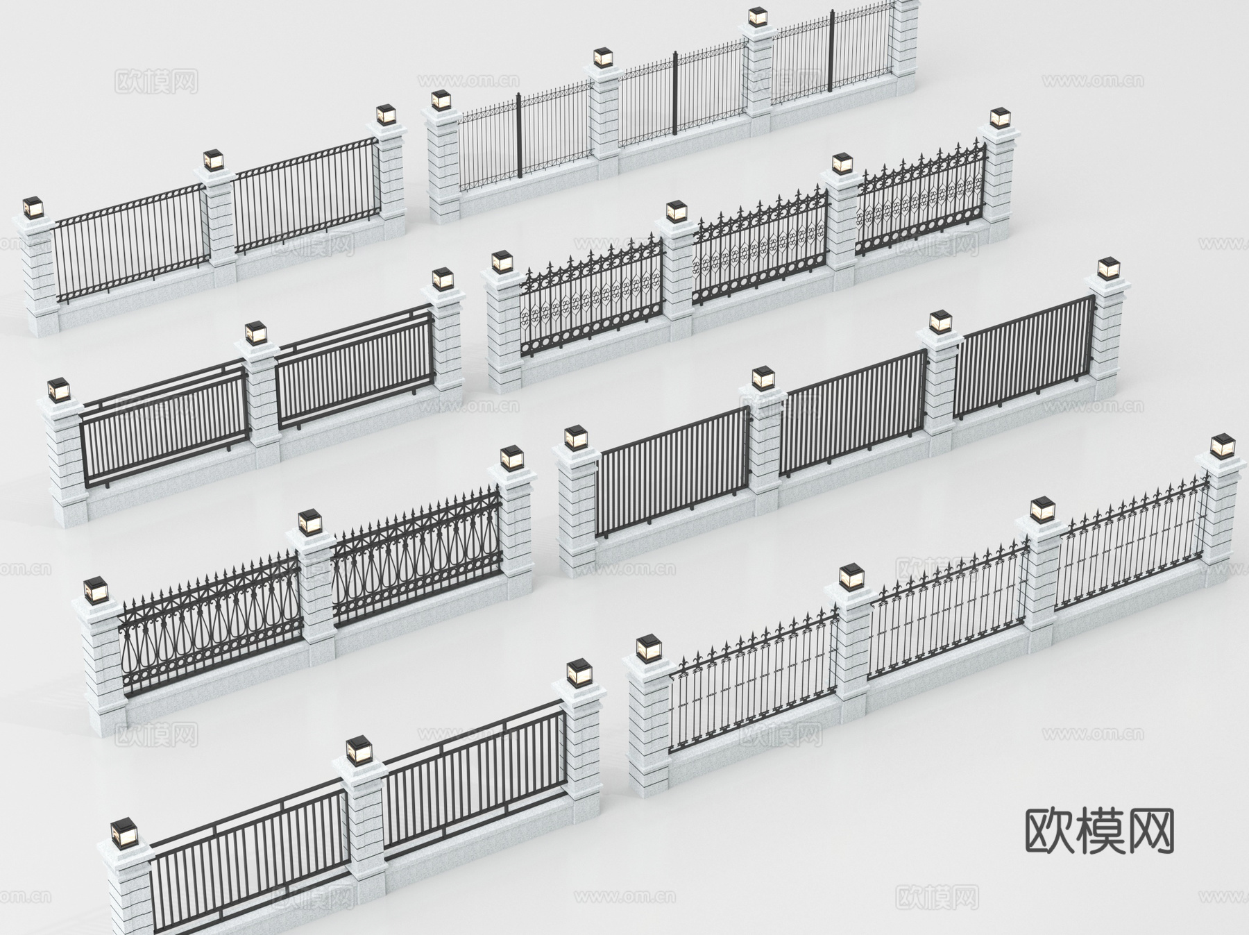 现代围墙 格栅围墙 小区围墙 庭院围墙 铁艺围墙su模型su模型