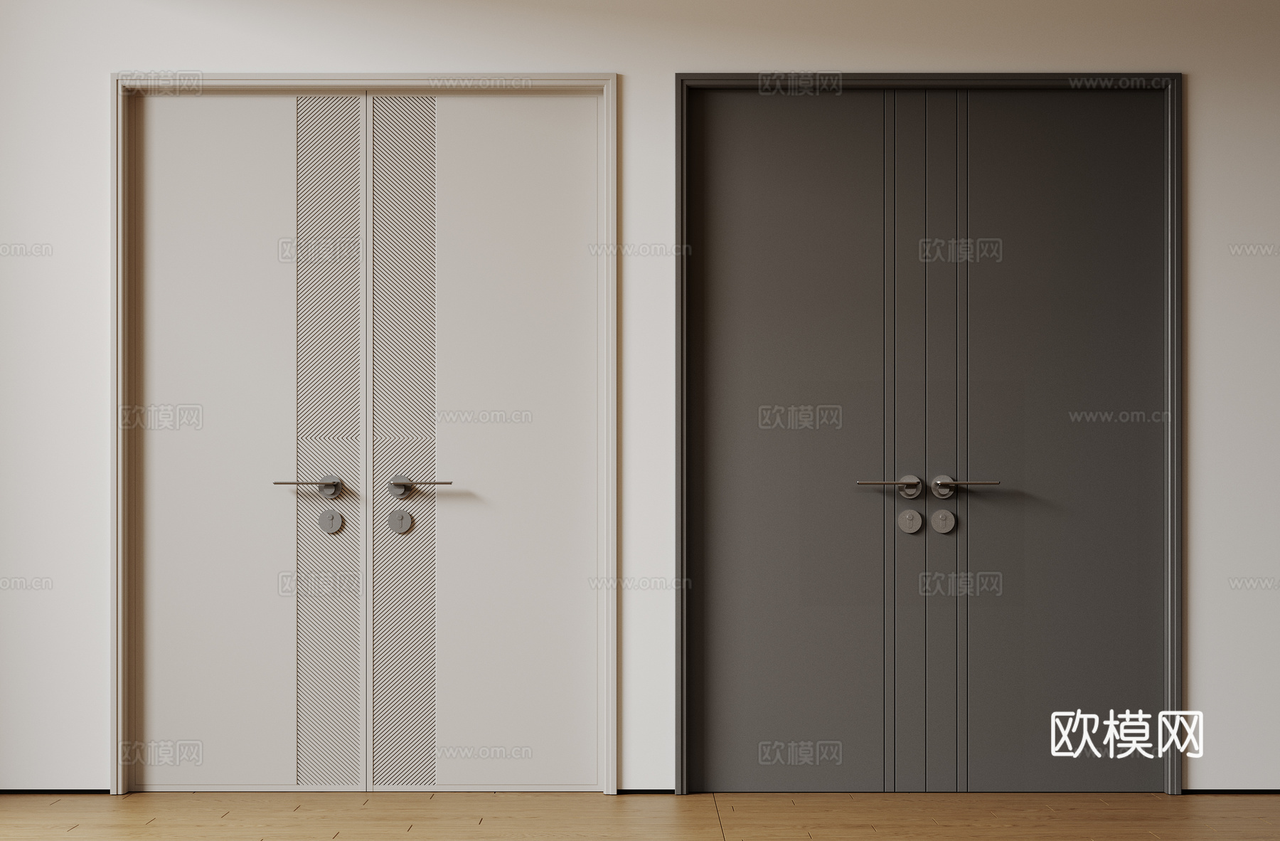 现代极简双开门 中古平开门 入户门 防盗门 通顶对开门 别墅su模型
