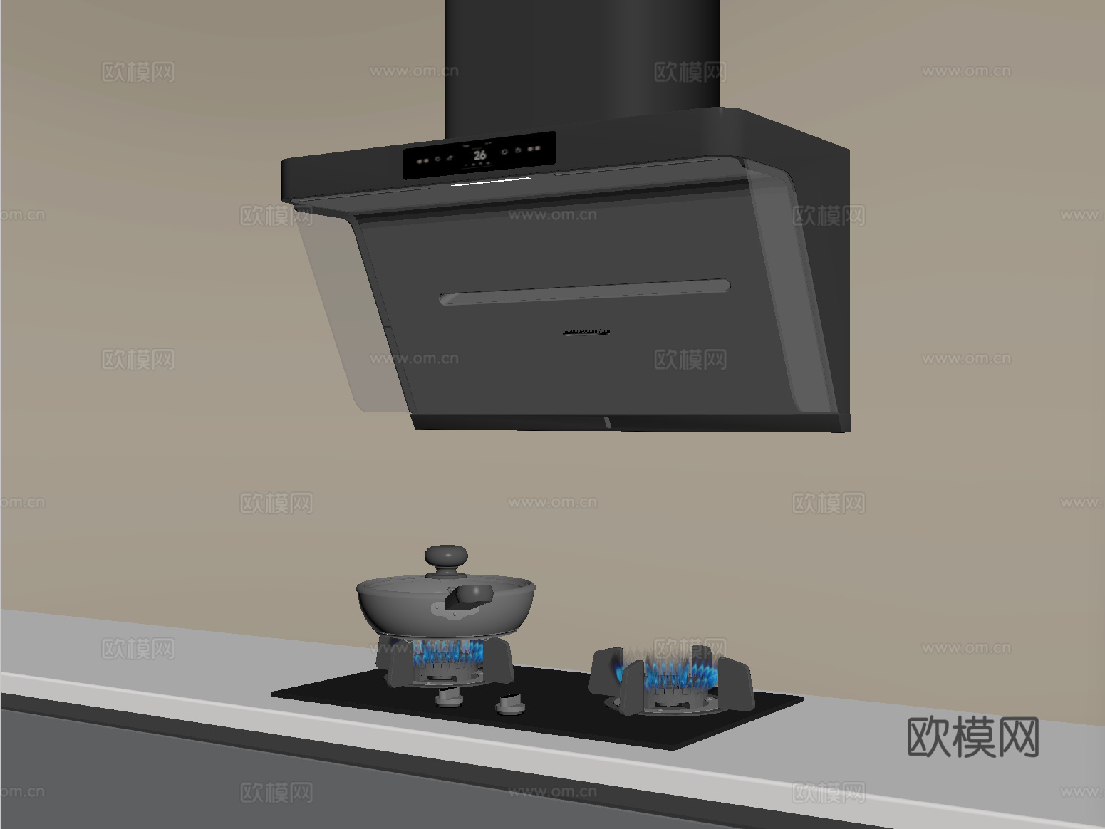 现代油烟机 燃气灶su模型