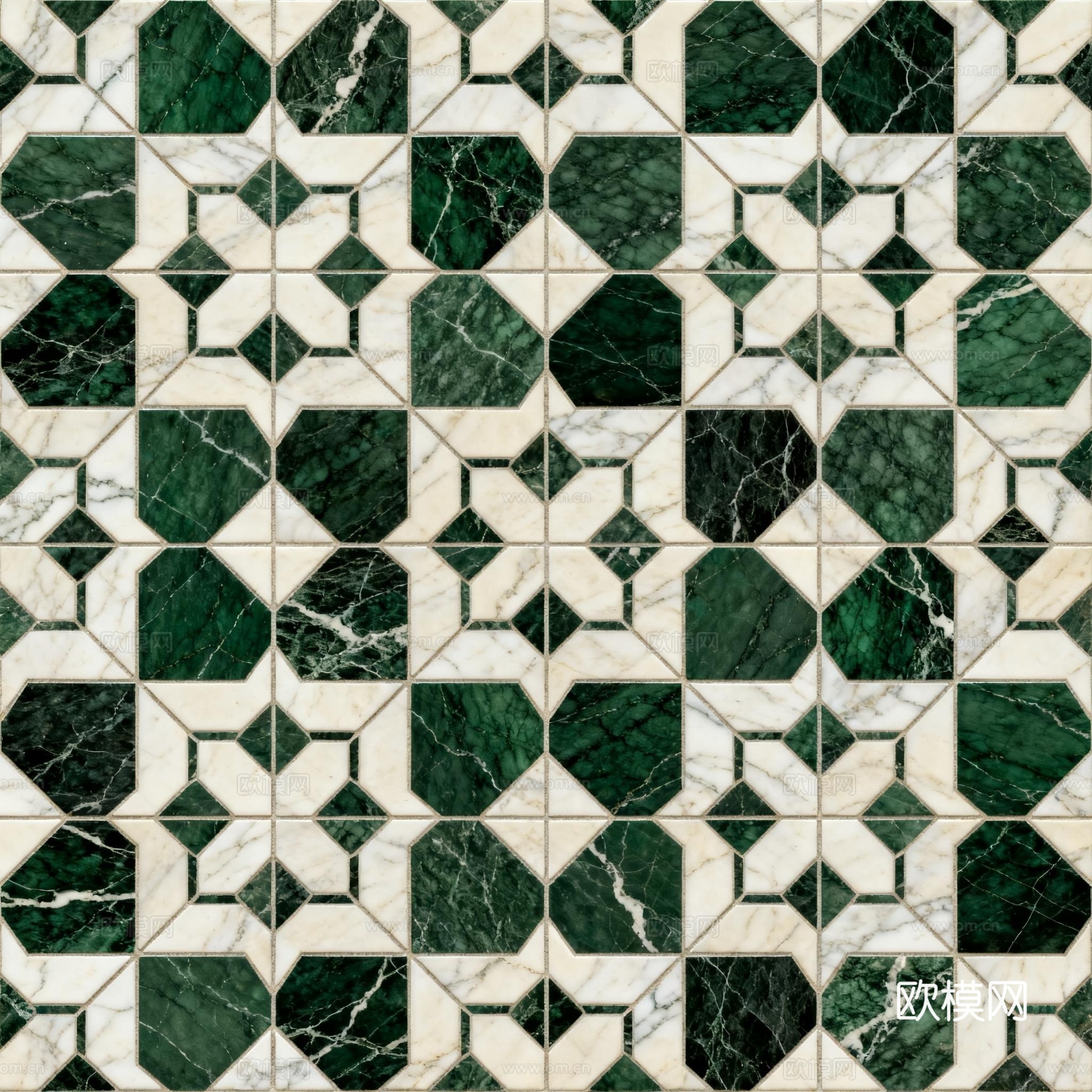 绿白色石材拼花 花卉图案水切刀拼花石材 绿色石材拼花马赛克