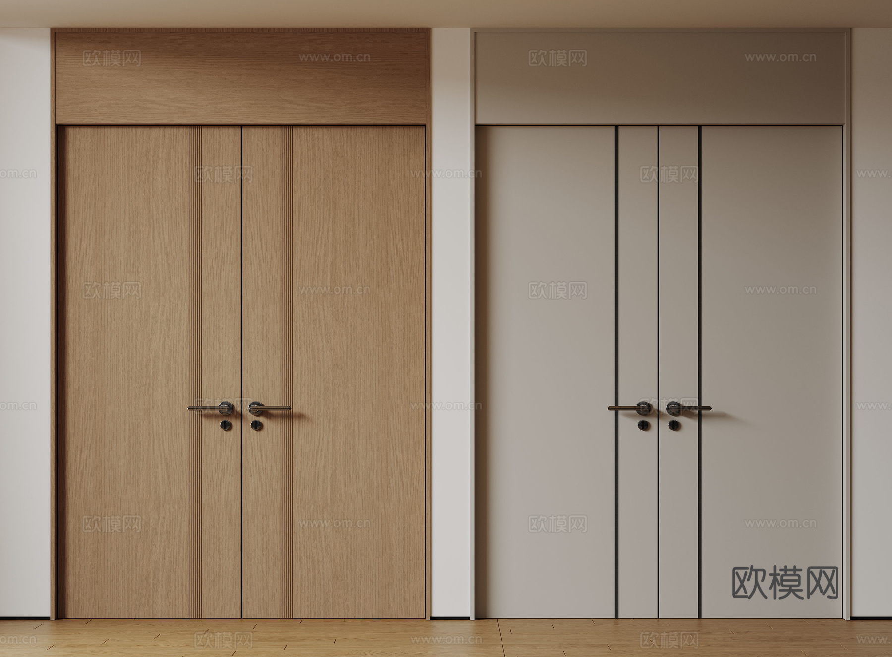 现代极简双开门 中古平开门 入户门 防盗门 通顶对开门 别墅su模型