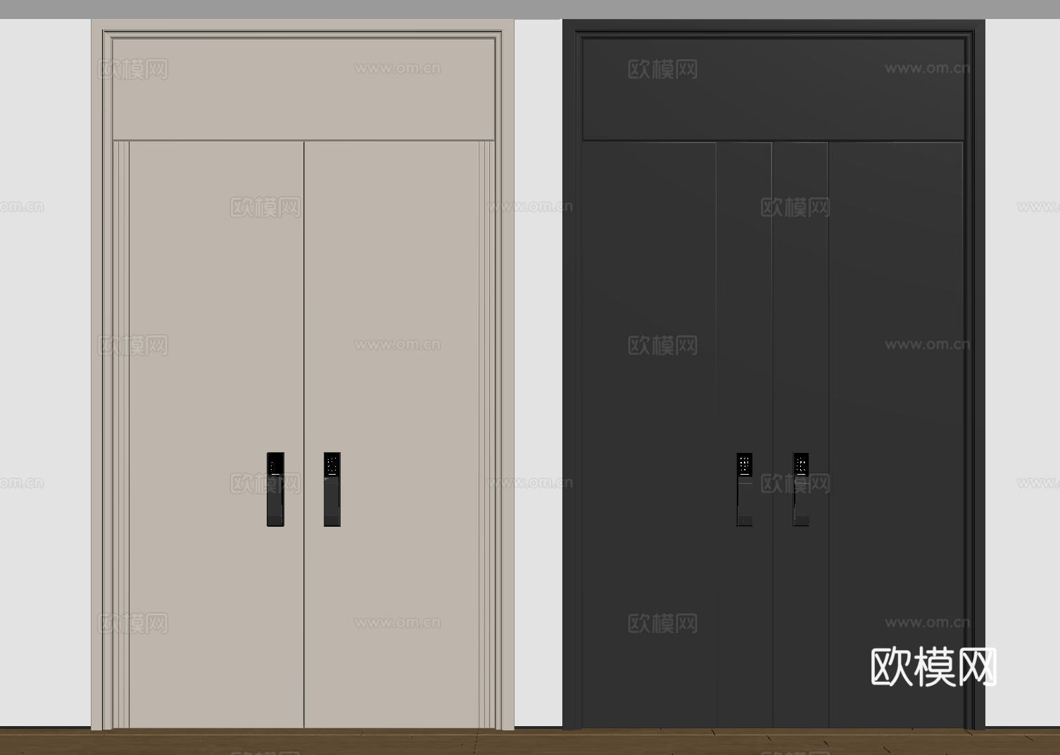 现代极简双开门 中古平开门 入户门 防盗门 通顶对开门 别墅su模型