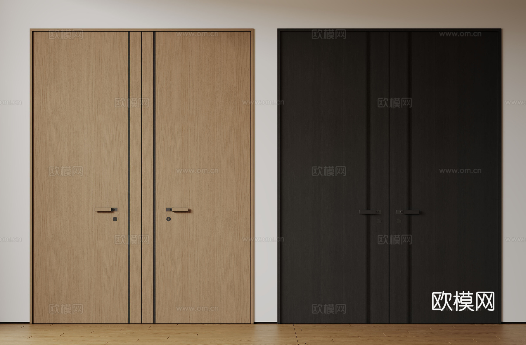 现代极简双开门 中古平开门 入户门 防盗门 通顶对开门 别墅su模型