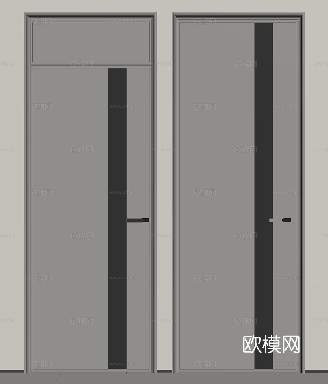 现代极简单开门 中古房间门 卧室门 平板门 实木门 平开门su模型