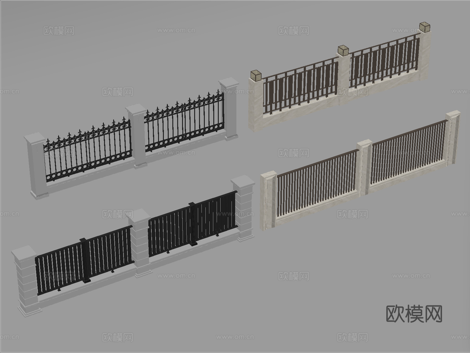 现代围栏护栏 围墙 别墅围墙 小区围墙su模型