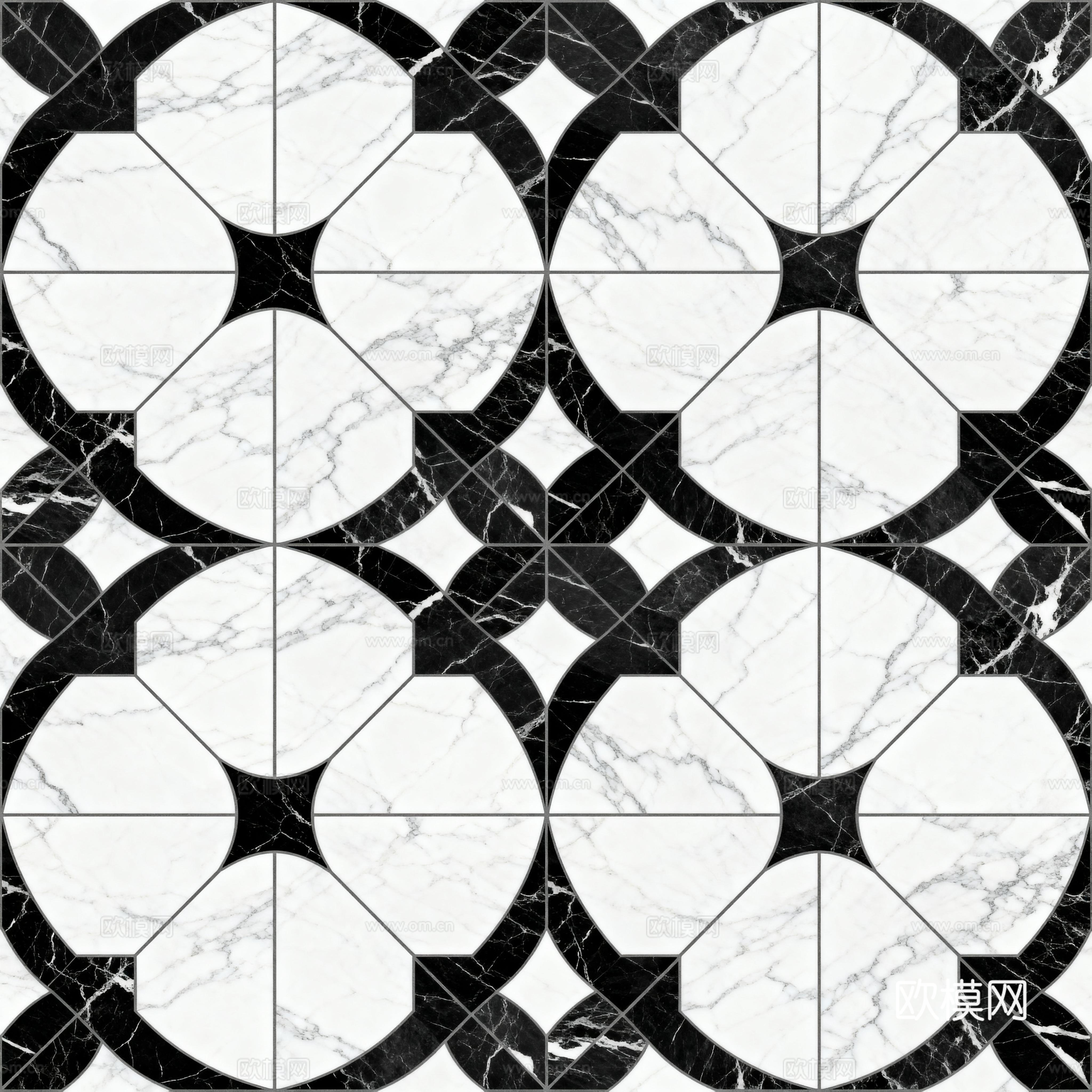 现代花砖 黑白石材拼花 花卉几何图案水刀石材拼花 石材马赛克