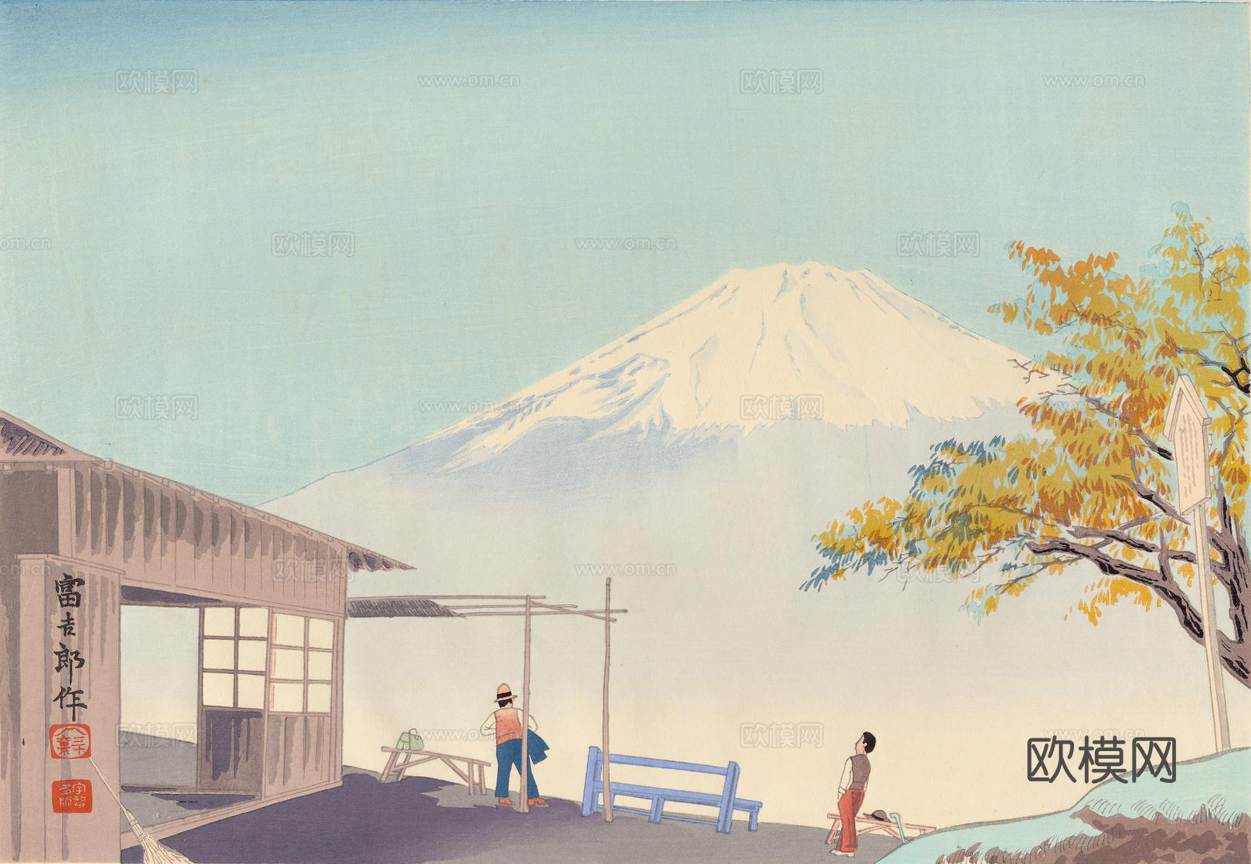 日本浮世绘风景画，日本著名景点绘画142