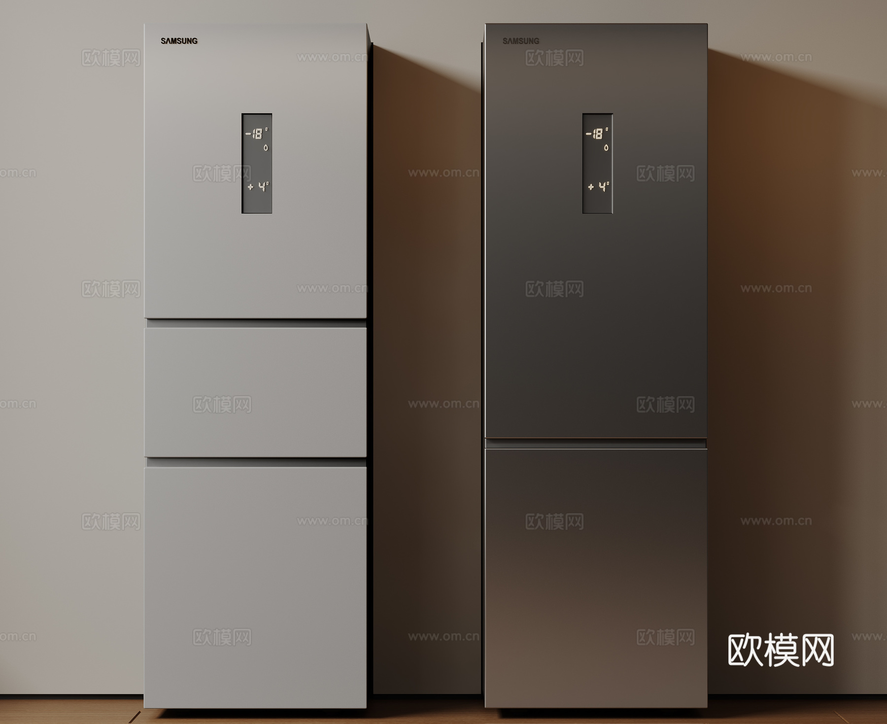 现代极简冰箱 双开门冰箱 简约冰箱柜 中古冰箱 意式冰箱 厨su模型