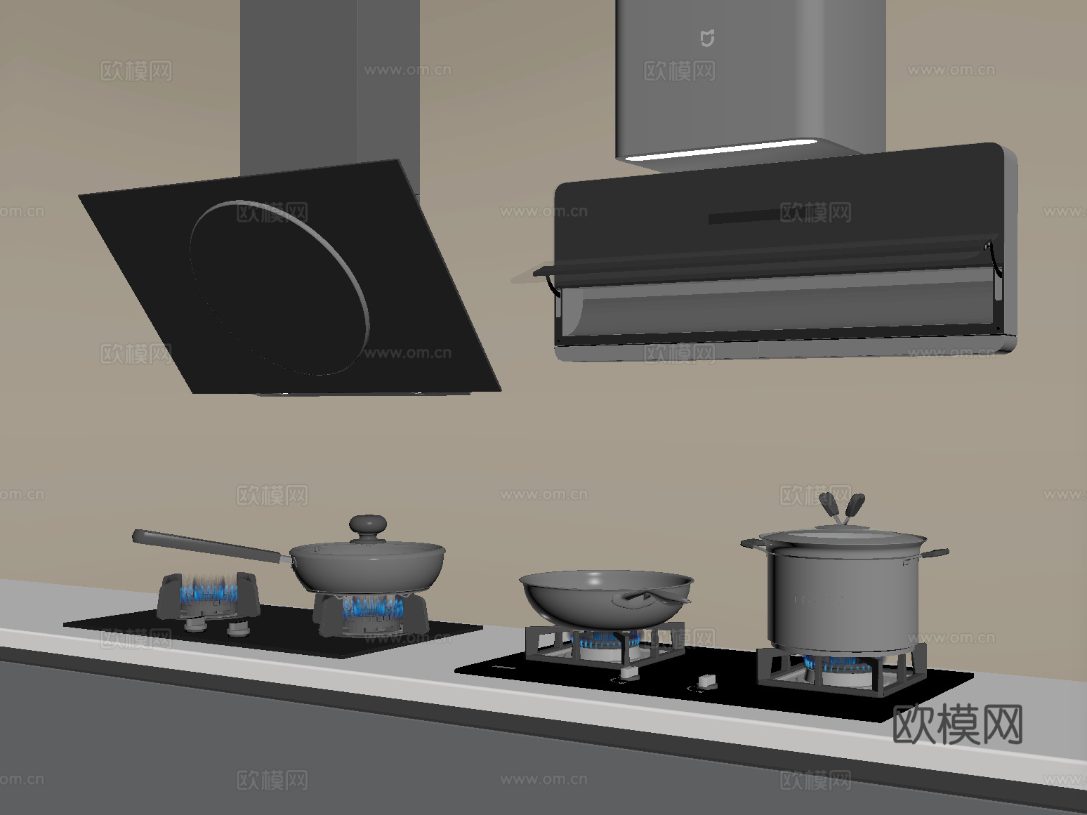 现代油烟机 燃气灶 灶具su模型