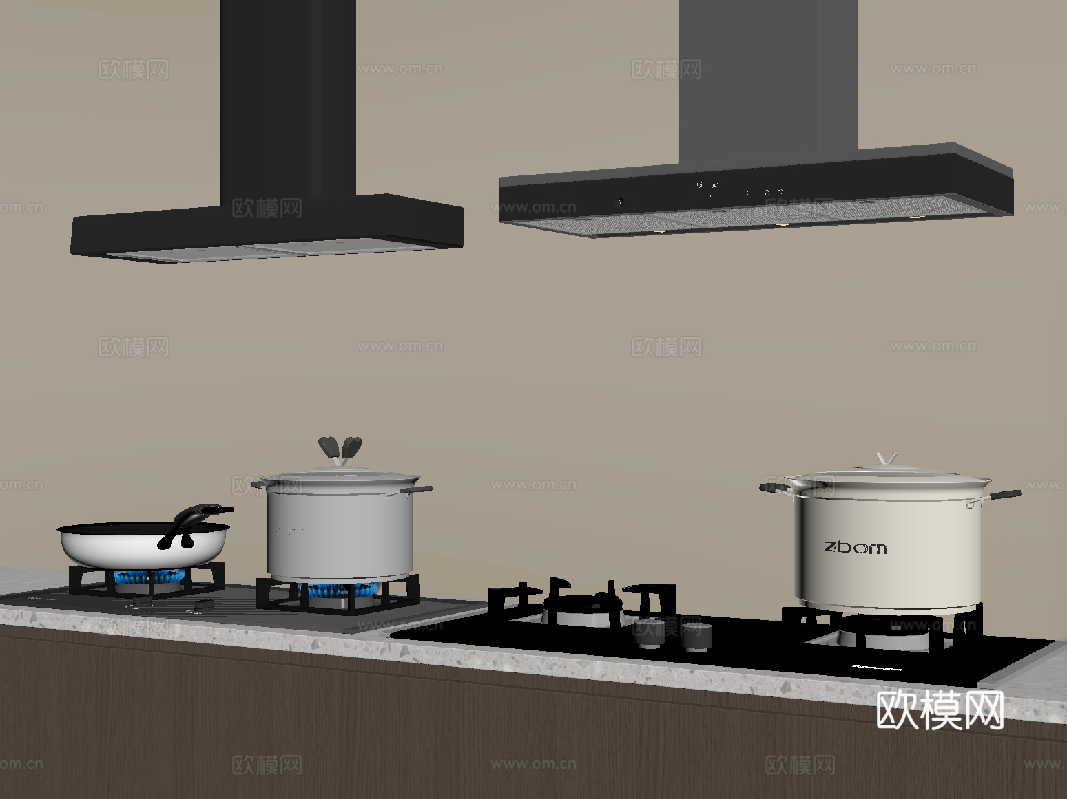现代油烟机 燃气灶 灶具 炉具su模型