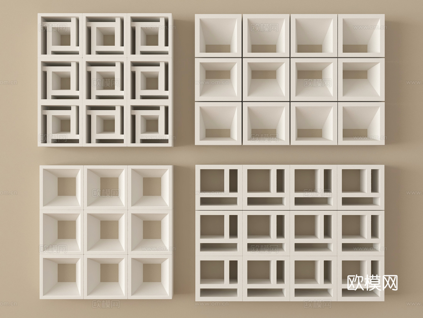 现代镂空水泥砖 水泥砖隔断 预制砖墙砖su模型下载（渲染图1）