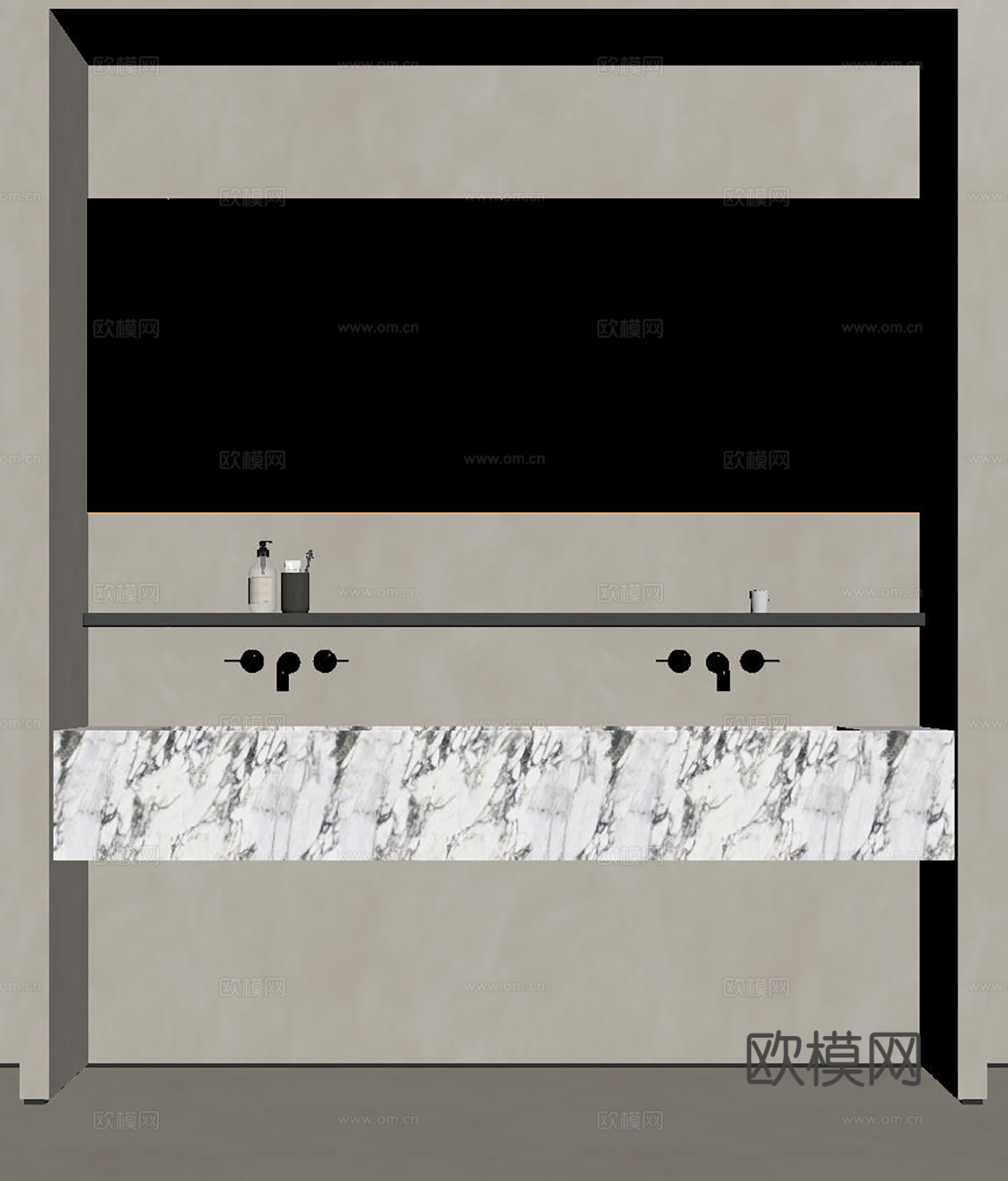 现代极简洗手台 中古浴室柜 台盆柜 装饰品摆件 镜子 卫生间su模型