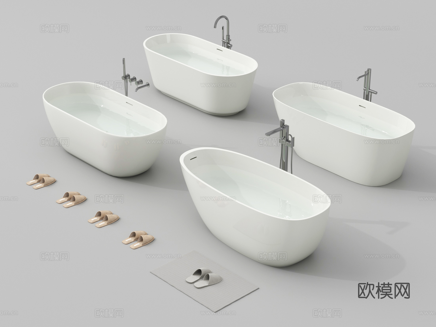 现代浴缸组合 水龙头 拖鞋su模型