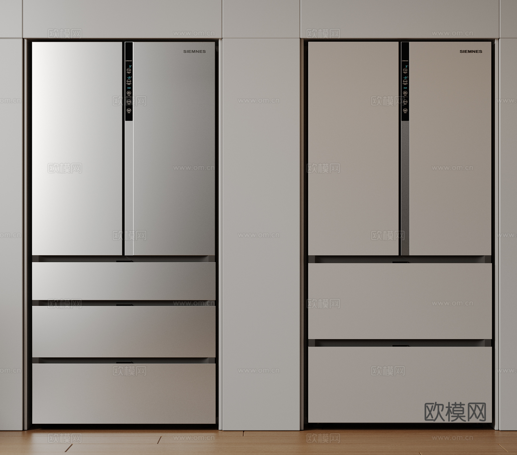 现代极简冰箱 双开门冰箱 简约冰箱柜 中古冰箱 意式冰箱 厨su模型