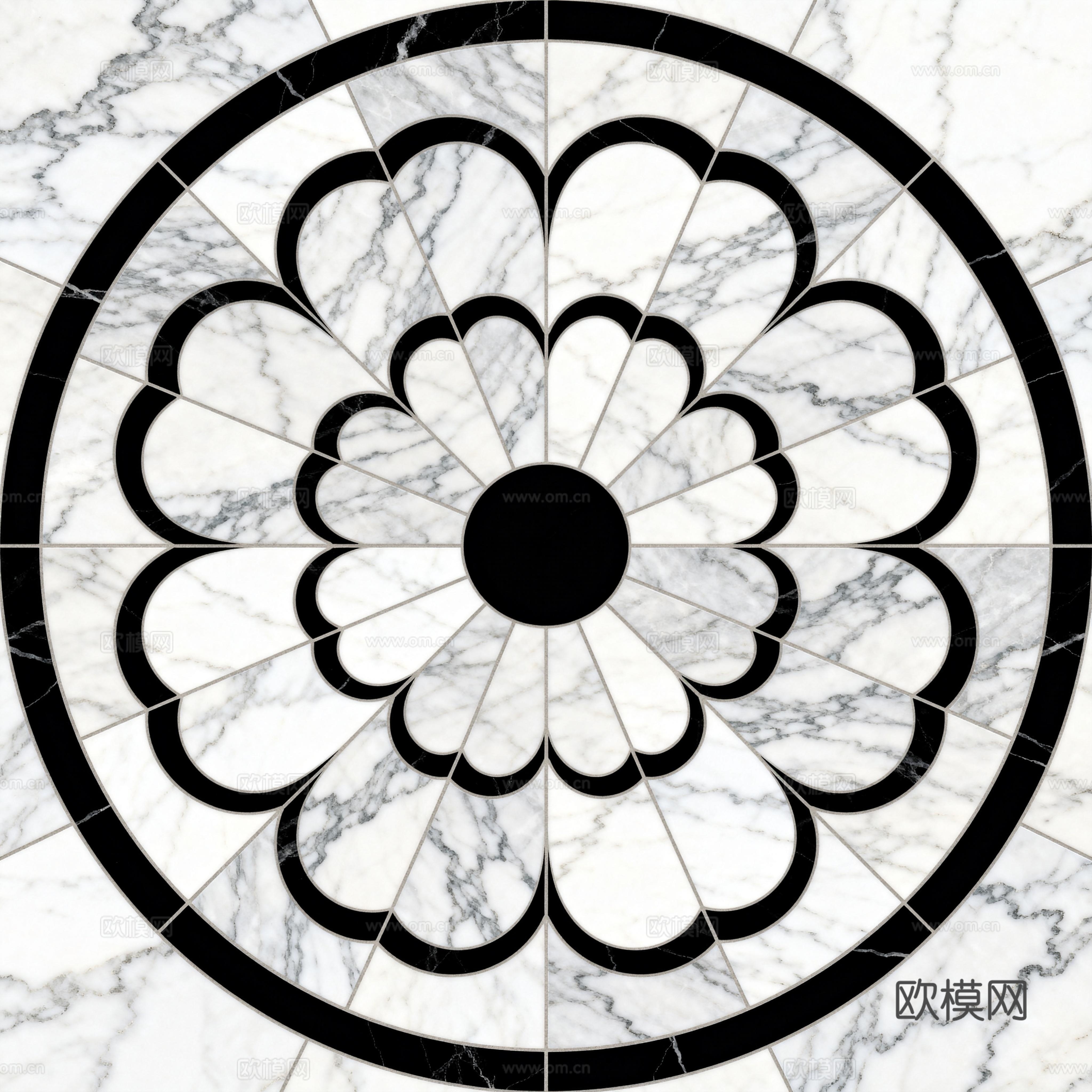 轻奢黑白拼花大理石 黑白石材圆形拼花 玄关圆形拼花下载