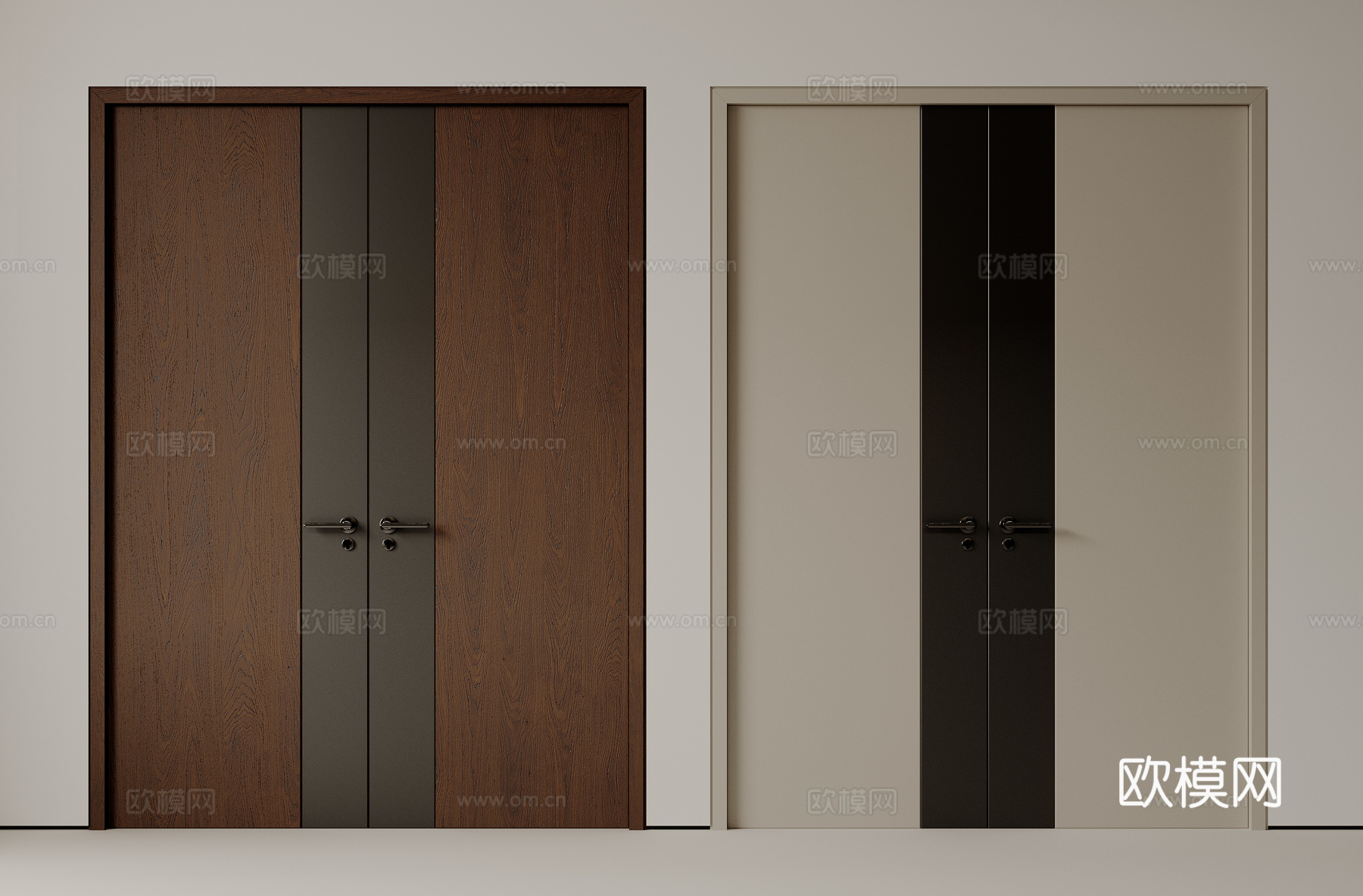 现代极简双开门 中古平开门 入户门 防盗门 通顶对开门 别墅su模型