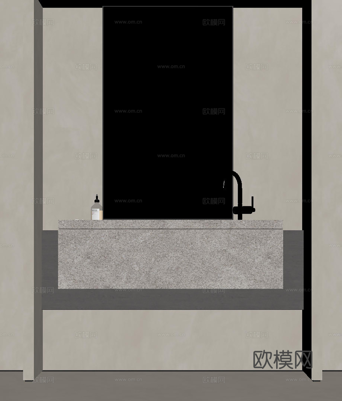 现代极简洗手台 中古浴室柜 台盆柜 装饰品摆件 镜子 卫生间su模型下载（渲染图2）