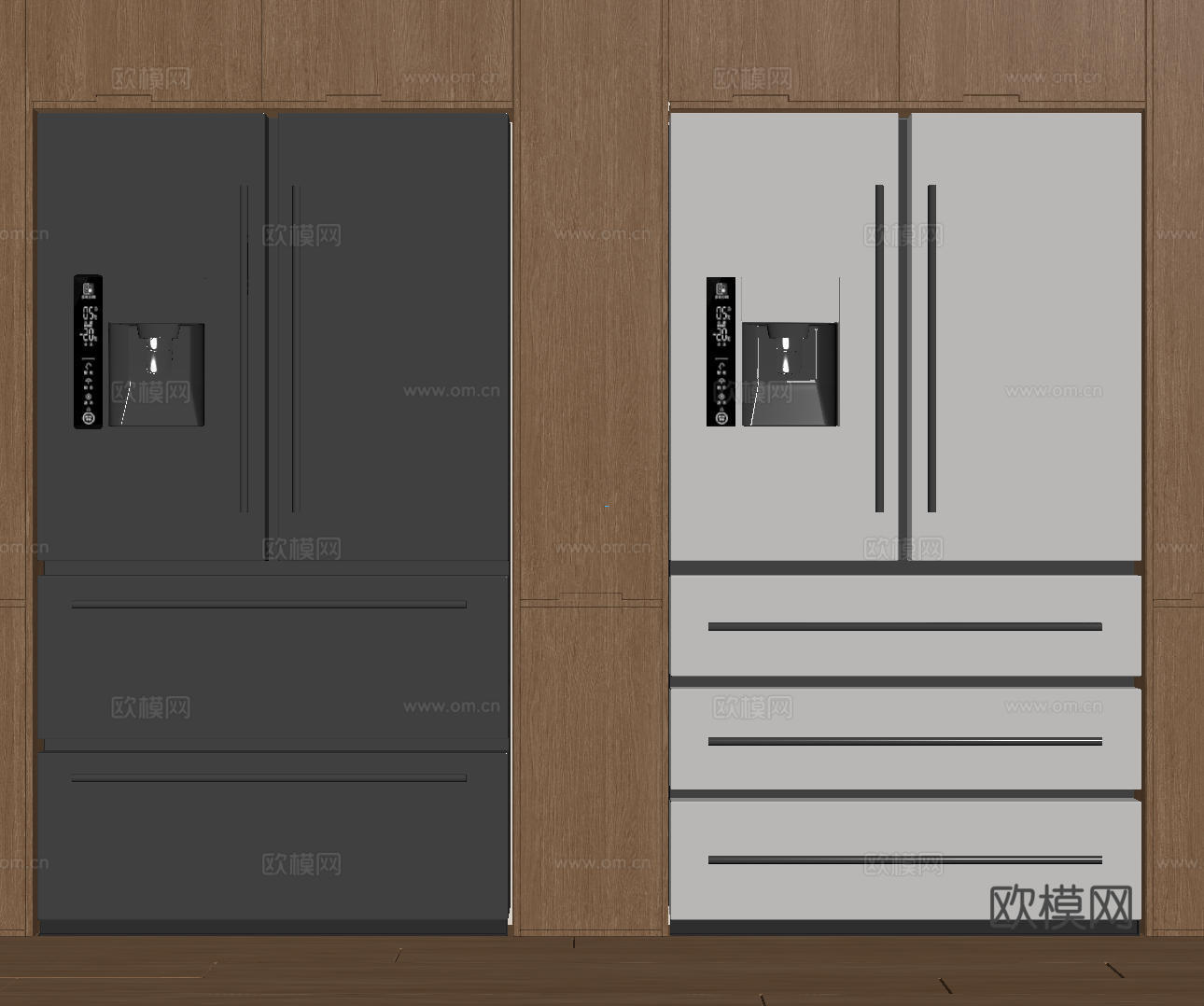 现代极简冰箱 双开门冰箱 简约冰箱柜 中古冰箱 意式冰箱 厨su模型