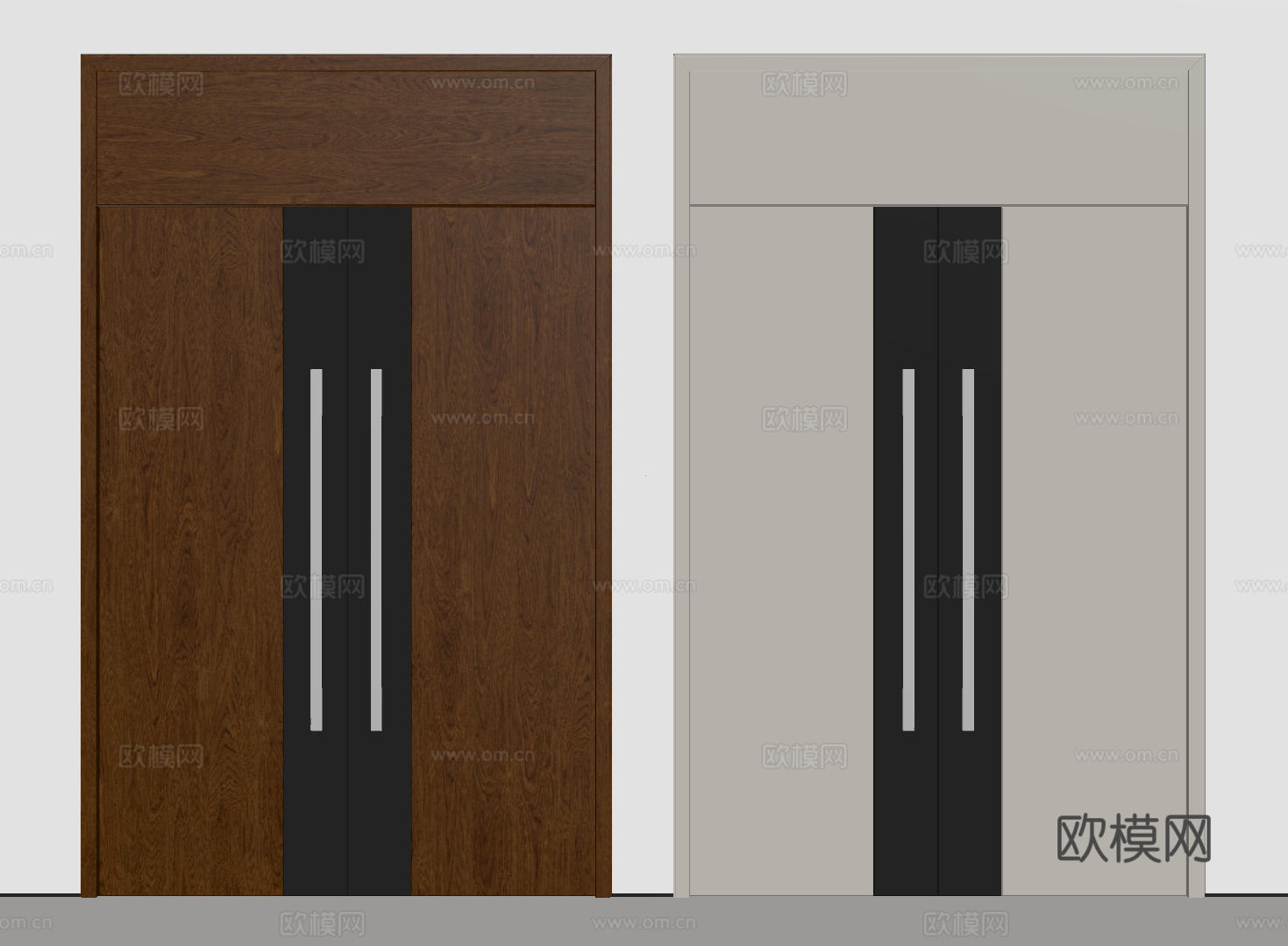 现代极简双开门 中古平开门 入户门 防盗门 通顶对开门 别墅su模型