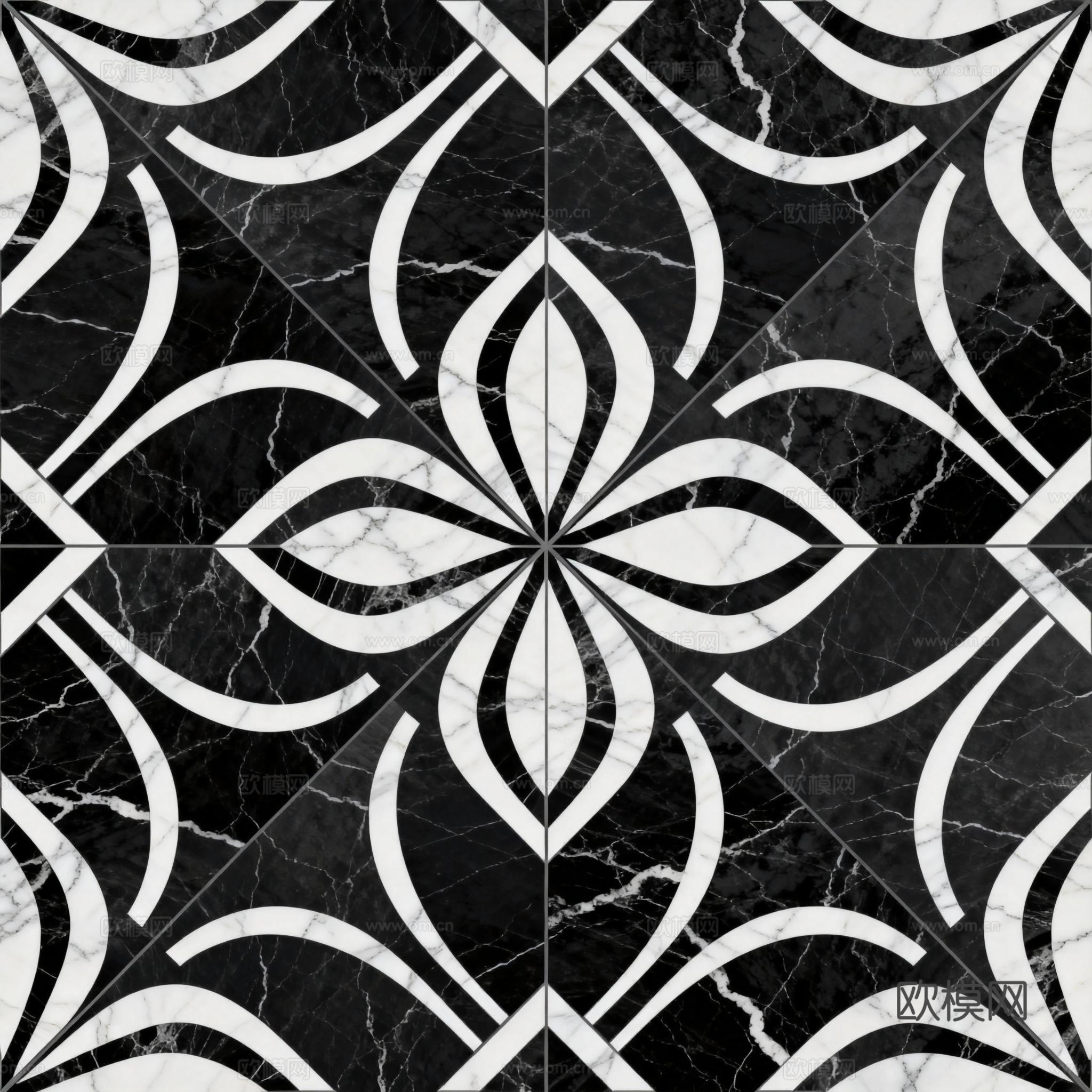 花砖 黑白石材拼花 花卉几何图案水刀石材拼花地砖 石材马赛克下载