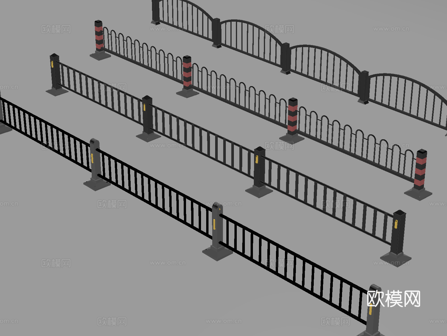 现代道路隔离带 防护栏 铁艺 交通护栏 路障围栏su模型
