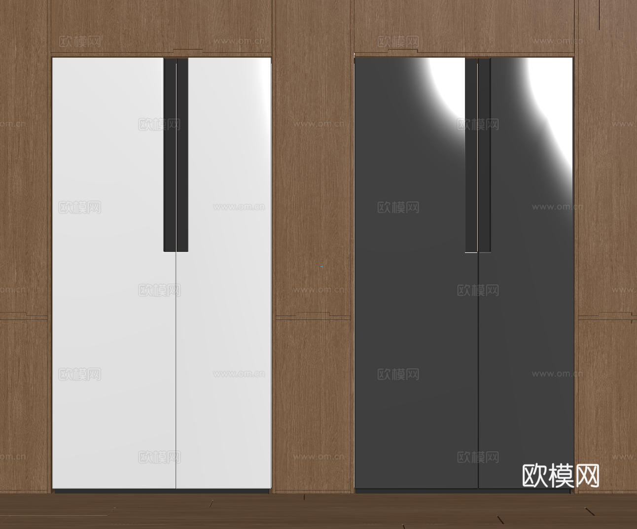 现代极简冰箱 双开门冰箱 简约冰箱柜 中古冰箱 意式冰箱 厨su模型