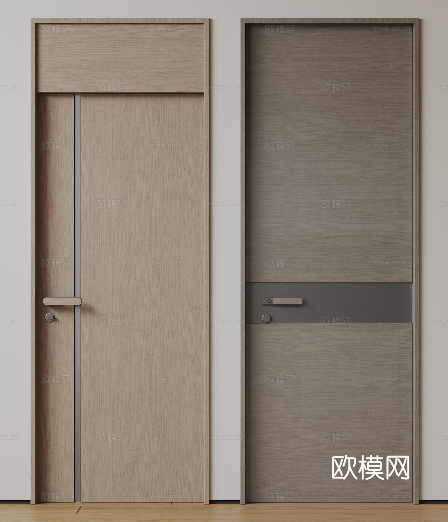 现代极简双开门 中古平开门 入户门 防盗门 通顶对开门 别墅su模型