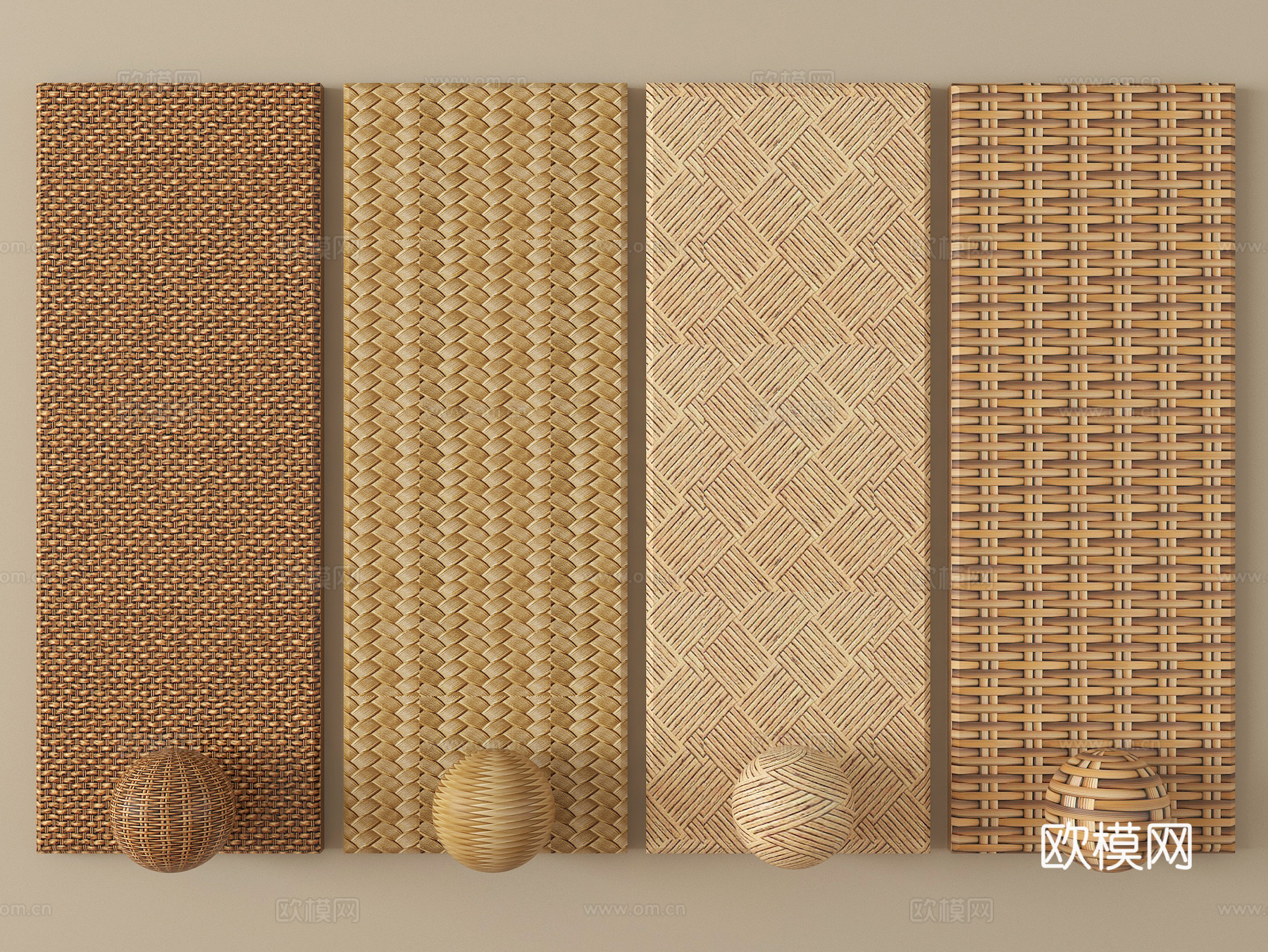 中式藤编屏风隔断 藤编制品su模型