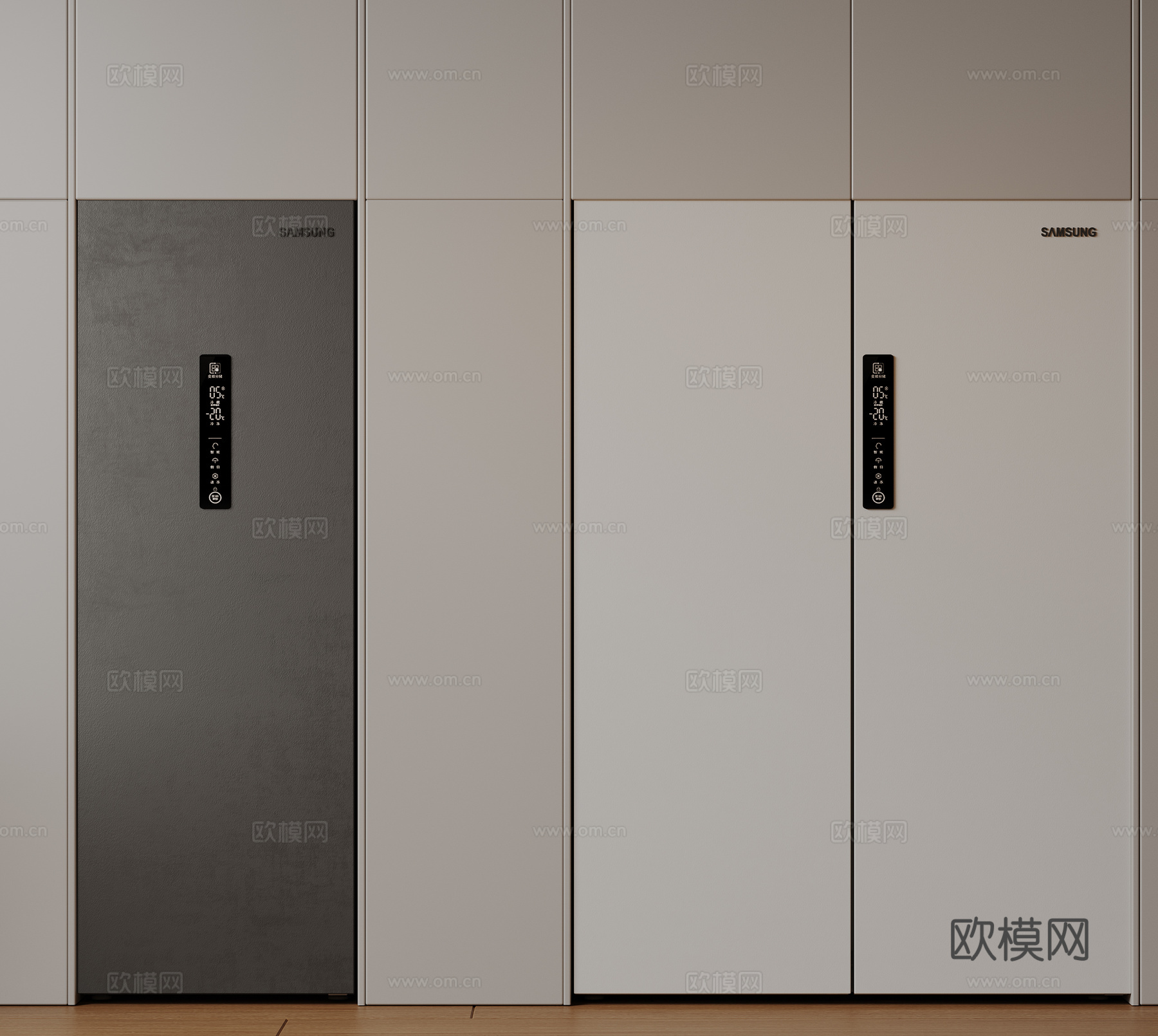 现代极简冰箱 双开门冰箱 简约冰箱柜 中古冰箱 意式冰箱 厨su模型