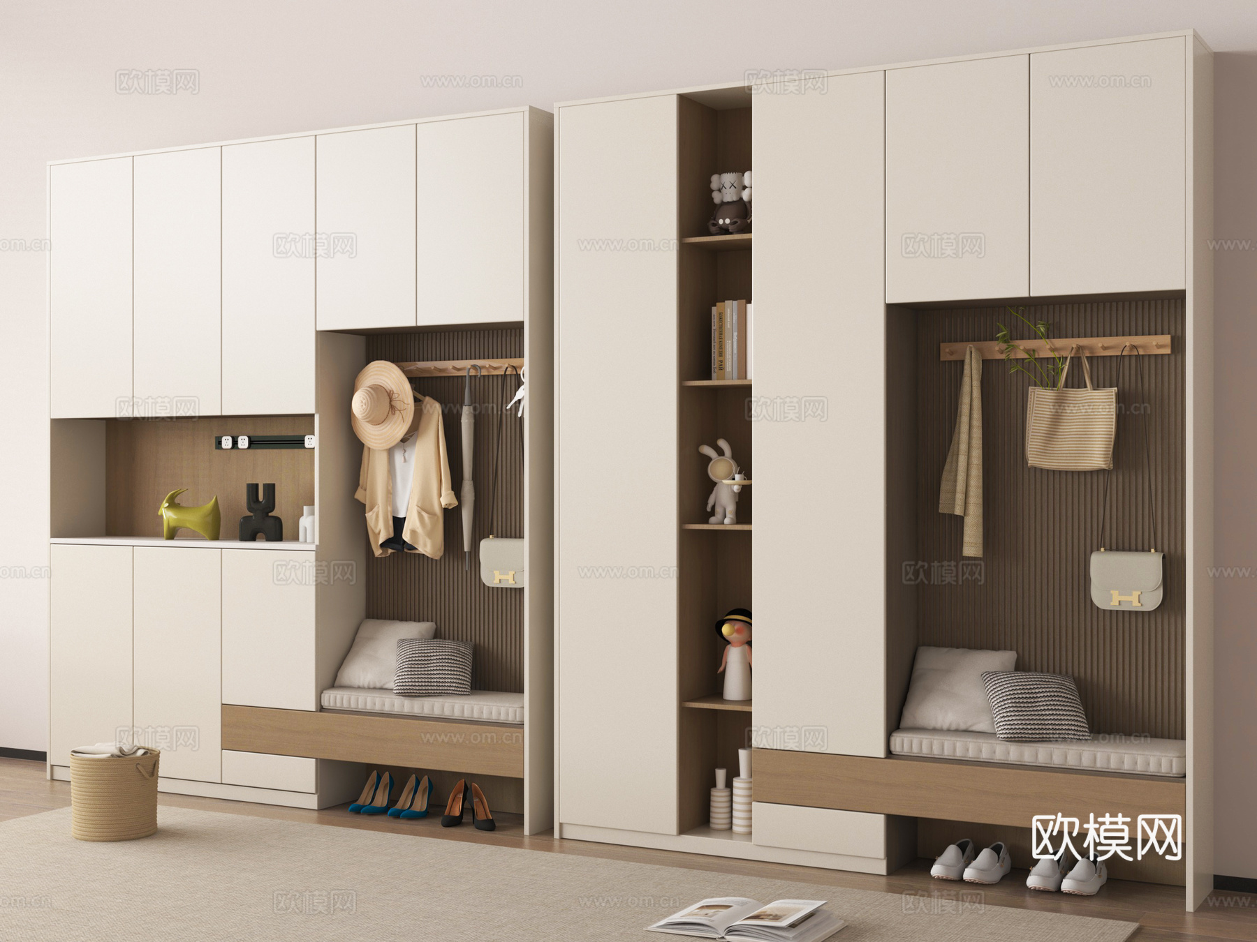 现代玄关鞋柜 换鞋凳 雕塑摆件 边柜su模型