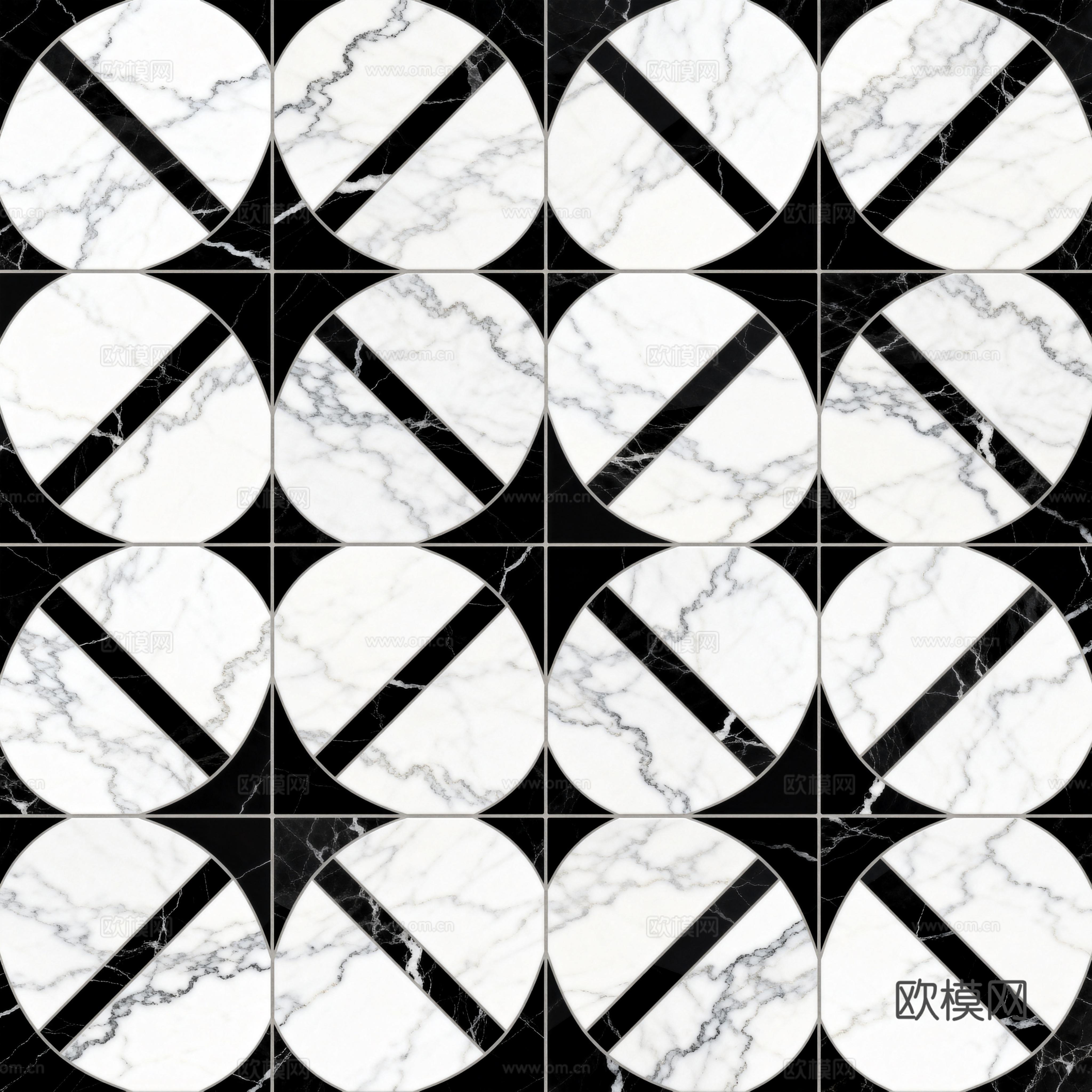 现代花砖 黑白石材拼花 花卉几何图案水刀石材拼花 石材马赛克