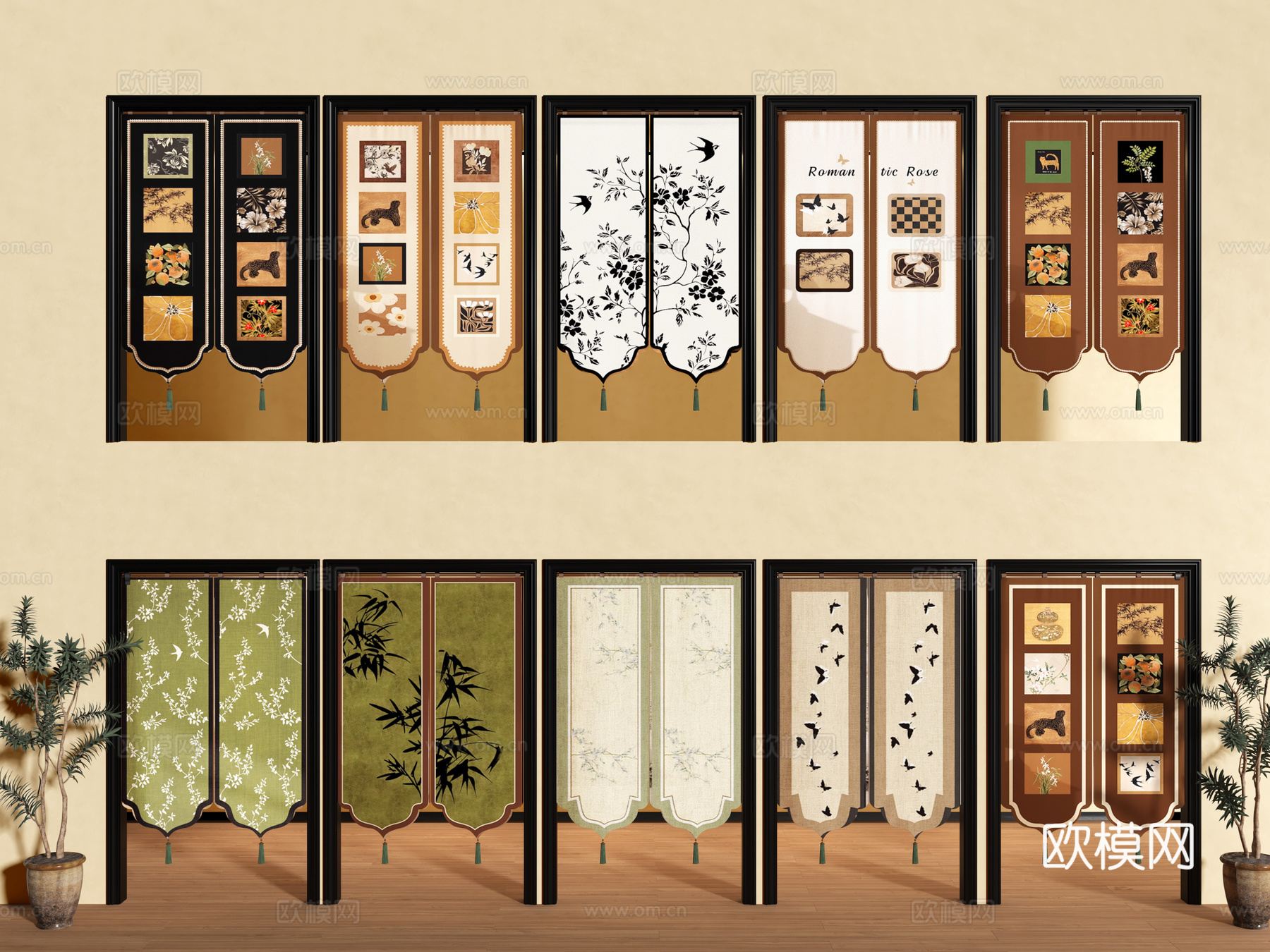 门帘 拉帘 厨房门帘 茶馆门帘 布帘su模型