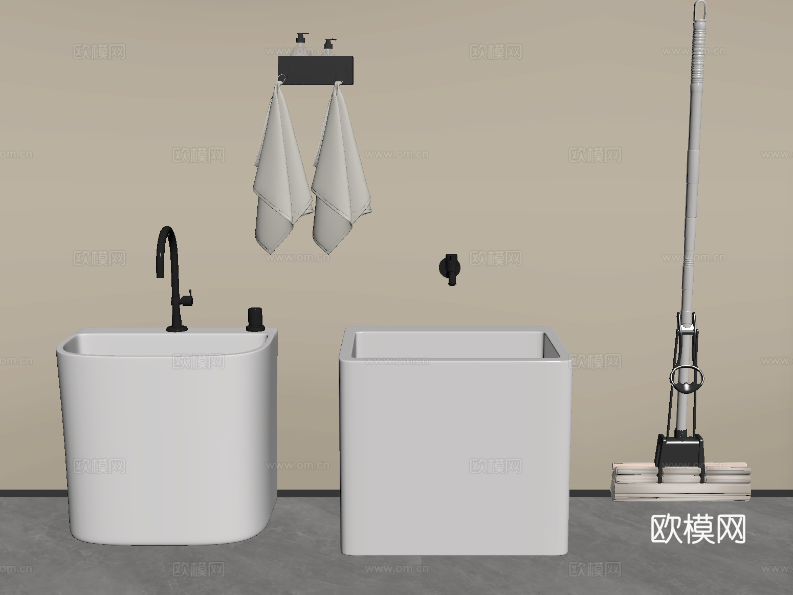 现代拖把池 拖布池 墩布池 拖把 卫浴小件su模型