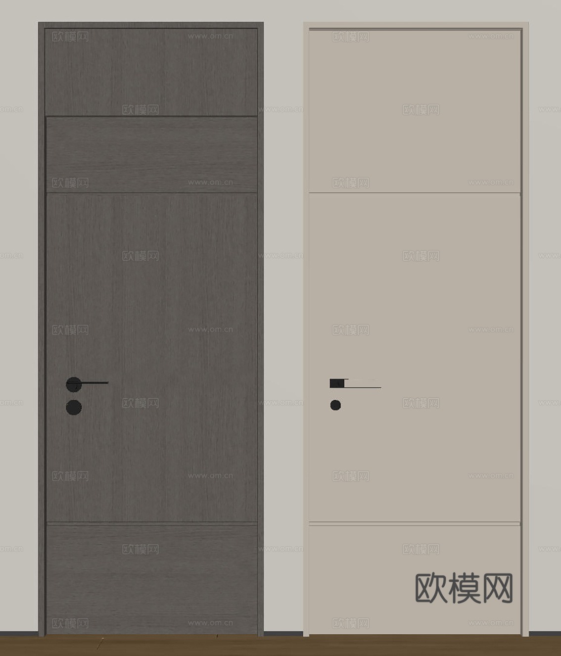 现代极简单开门 中古房间门 卧室门 平板门 实木门 平开门su模型