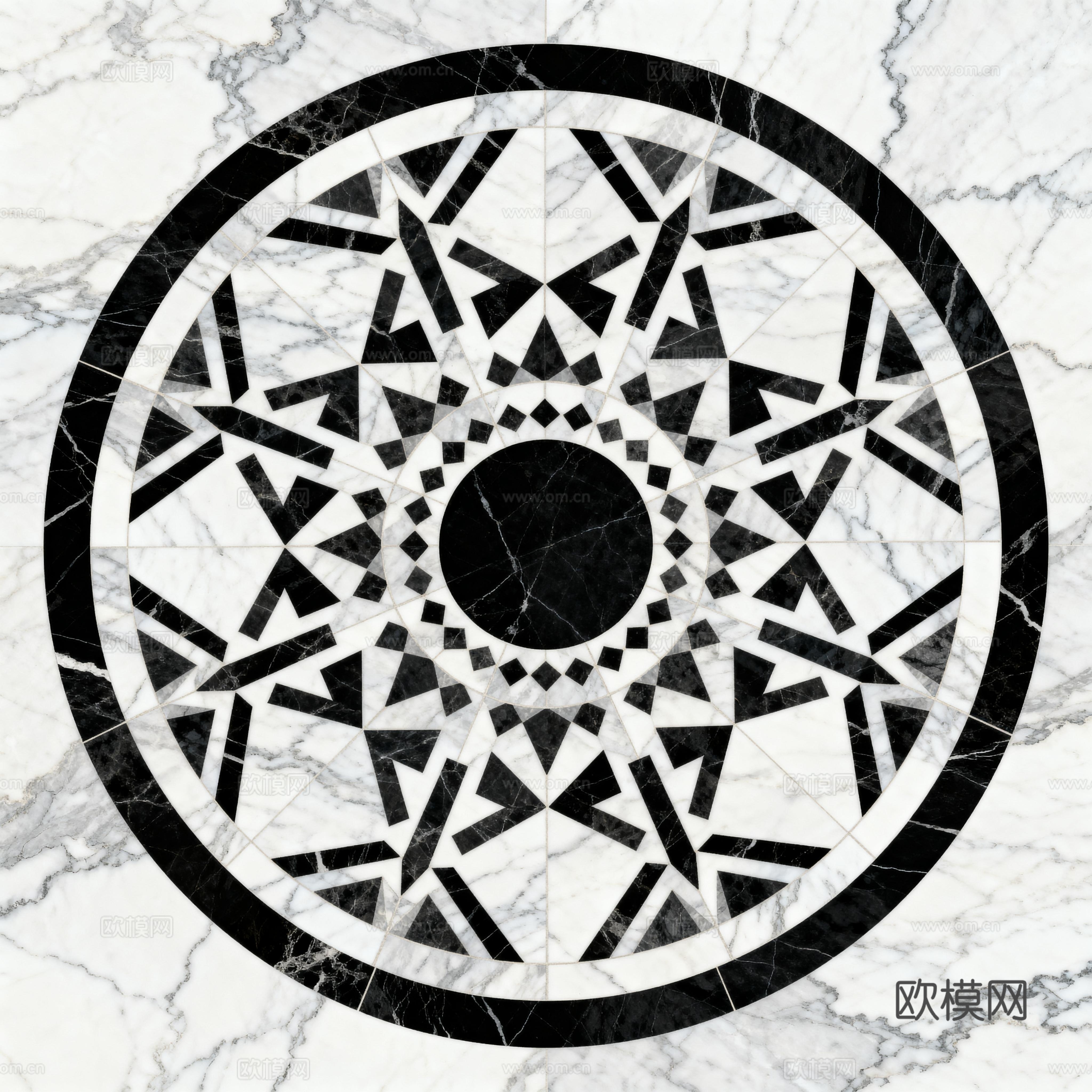 轻奢黑白拼花大理石 黑白石材圆形拼花 玄关圆形拼花