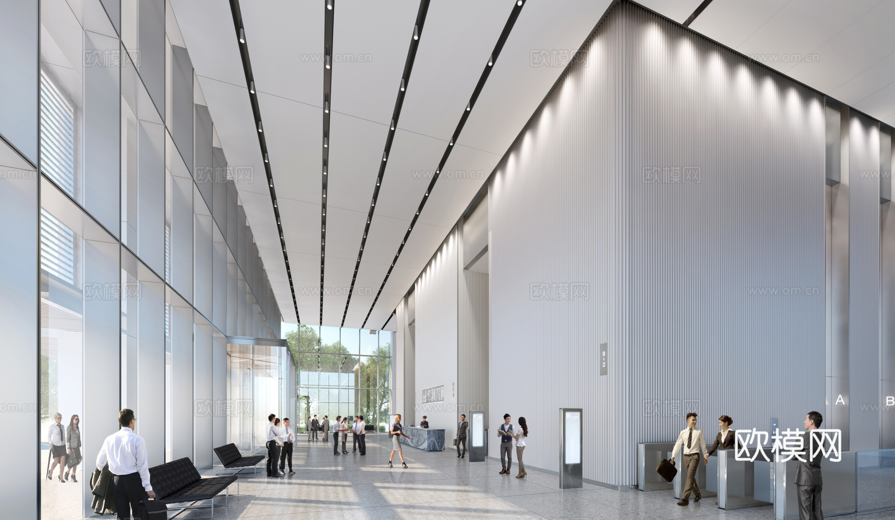 办公楼大堂 最新全套施工图 效果图合集cad施工图