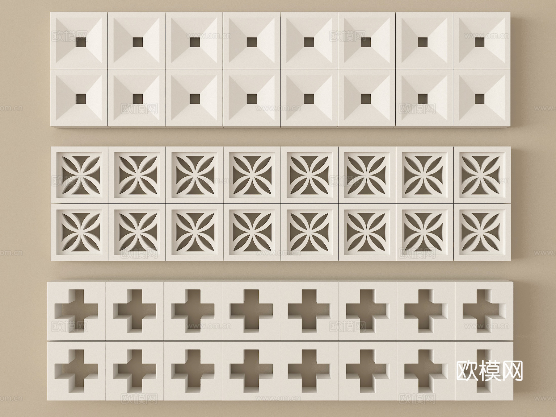 现代镂空水泥砖 水泥砖隔断 预制砖墙砖su模型