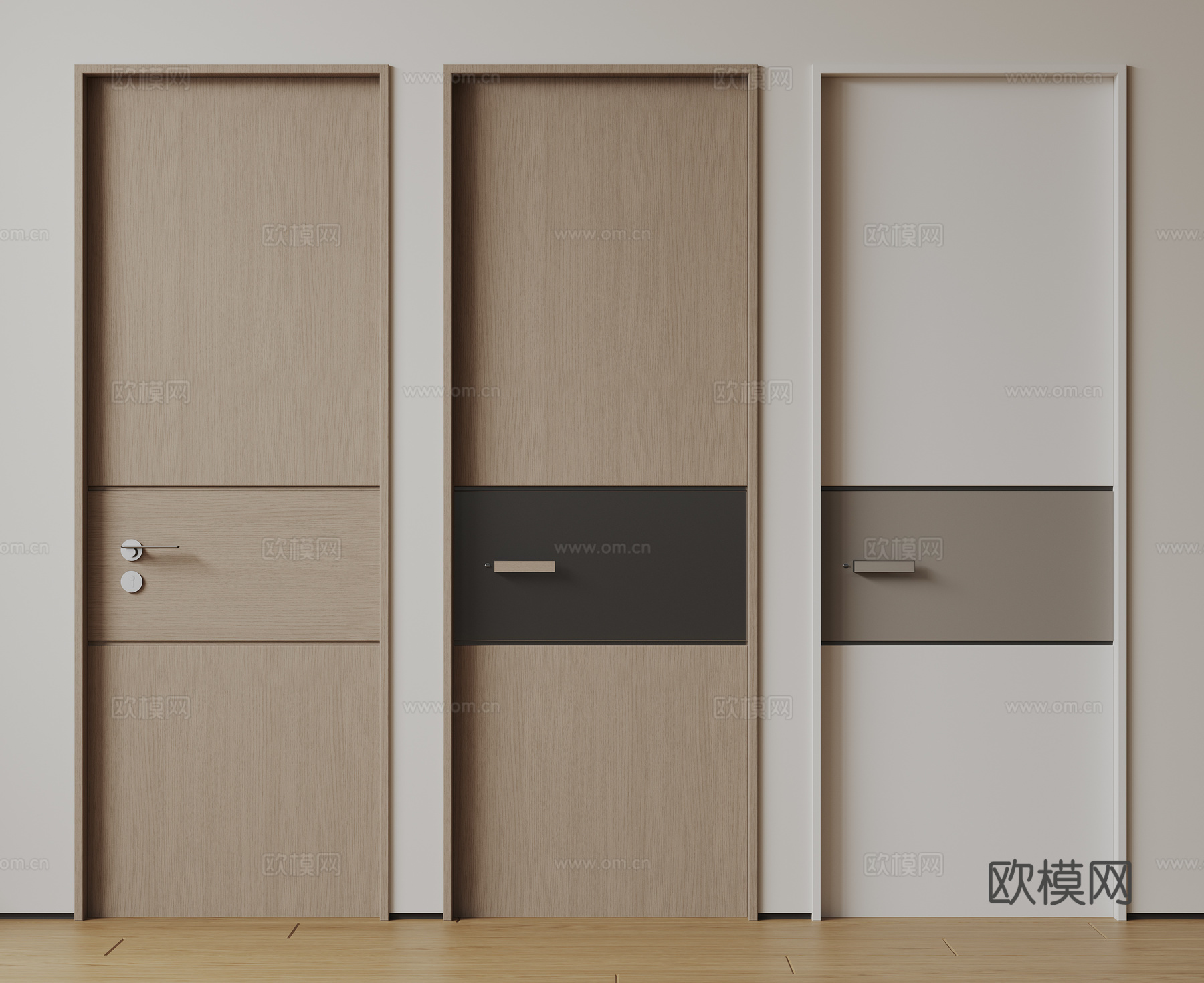 现代极简单开门 中古房间门 卧室门 平板门 实木门 平开门su模型